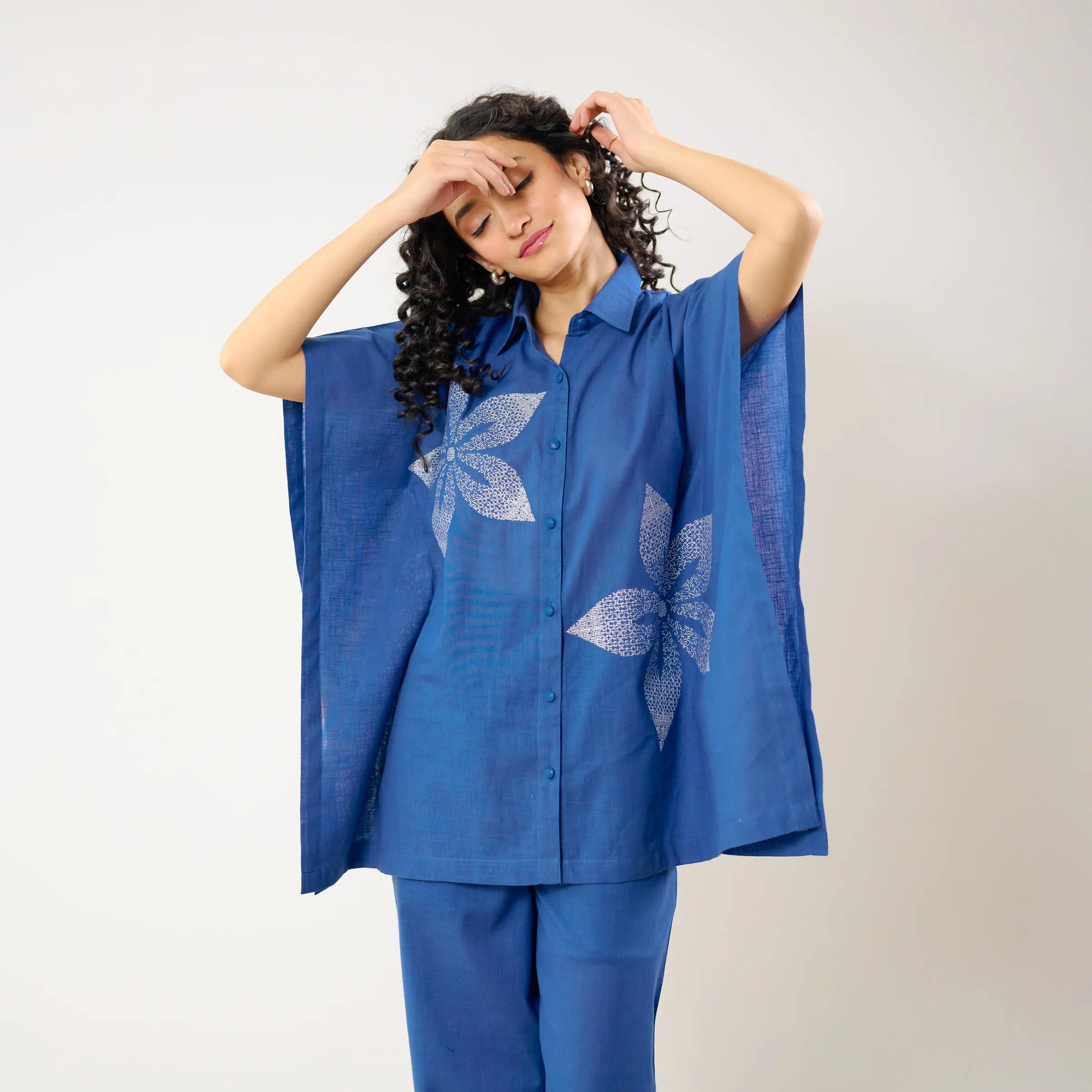 Dahlia Statement Embroidered Cotton Co-ord Set - Electric Blue - Image 4
