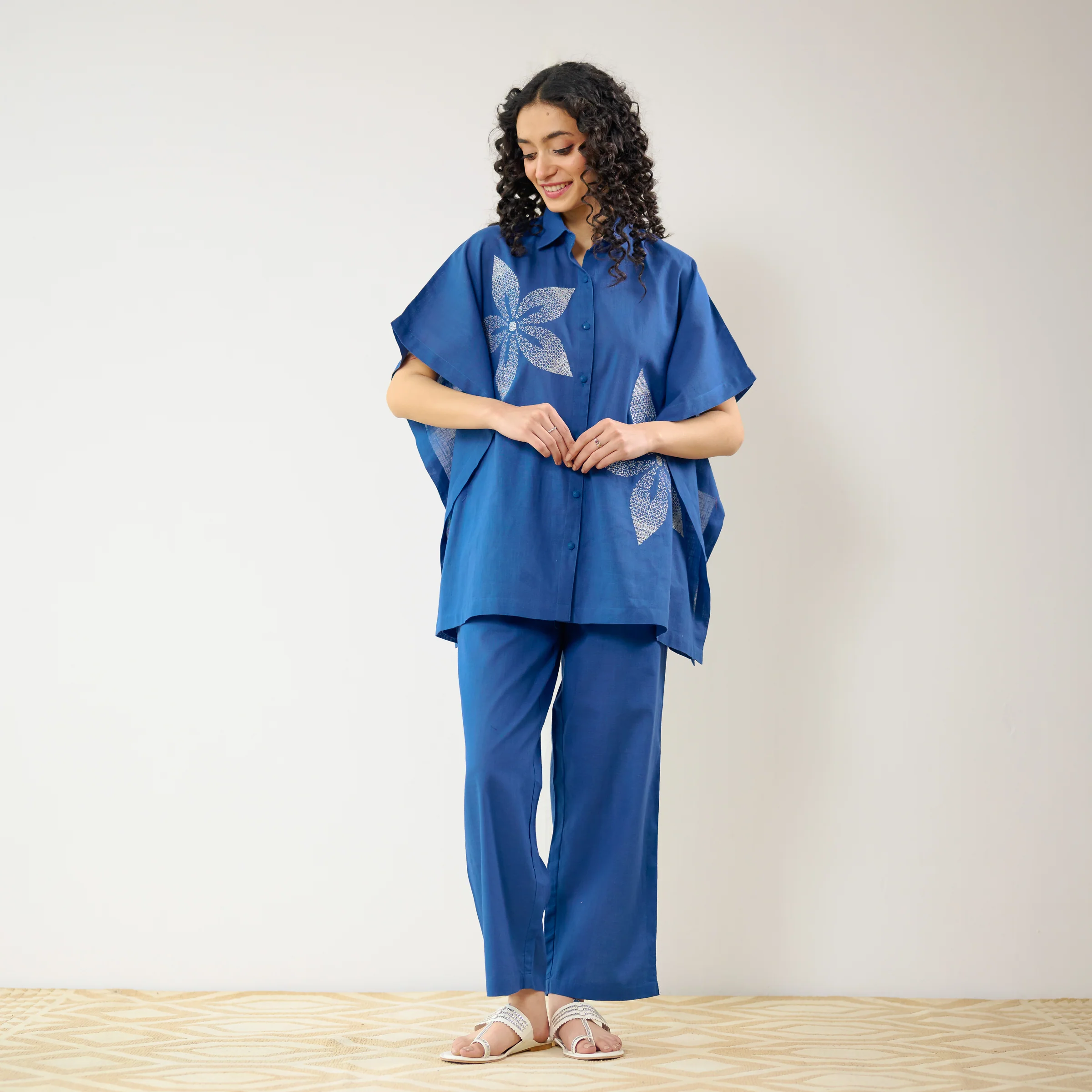 Dahlia Statement Embroidered Cotton Co-ord Set - Electric Blue - Image 5