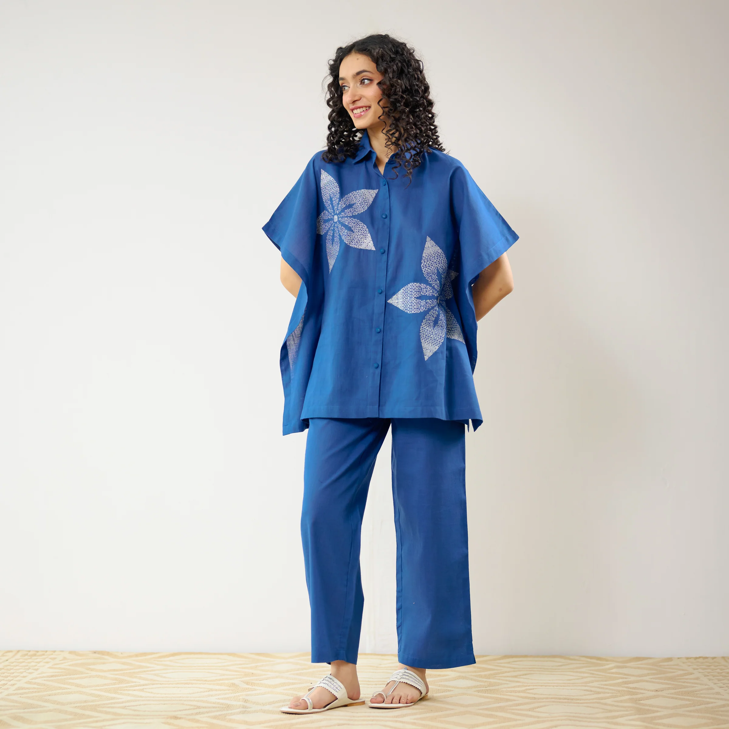 Dahlia Statement Embroidered Cotton Co-ord Set - Electric Blue - Image 6