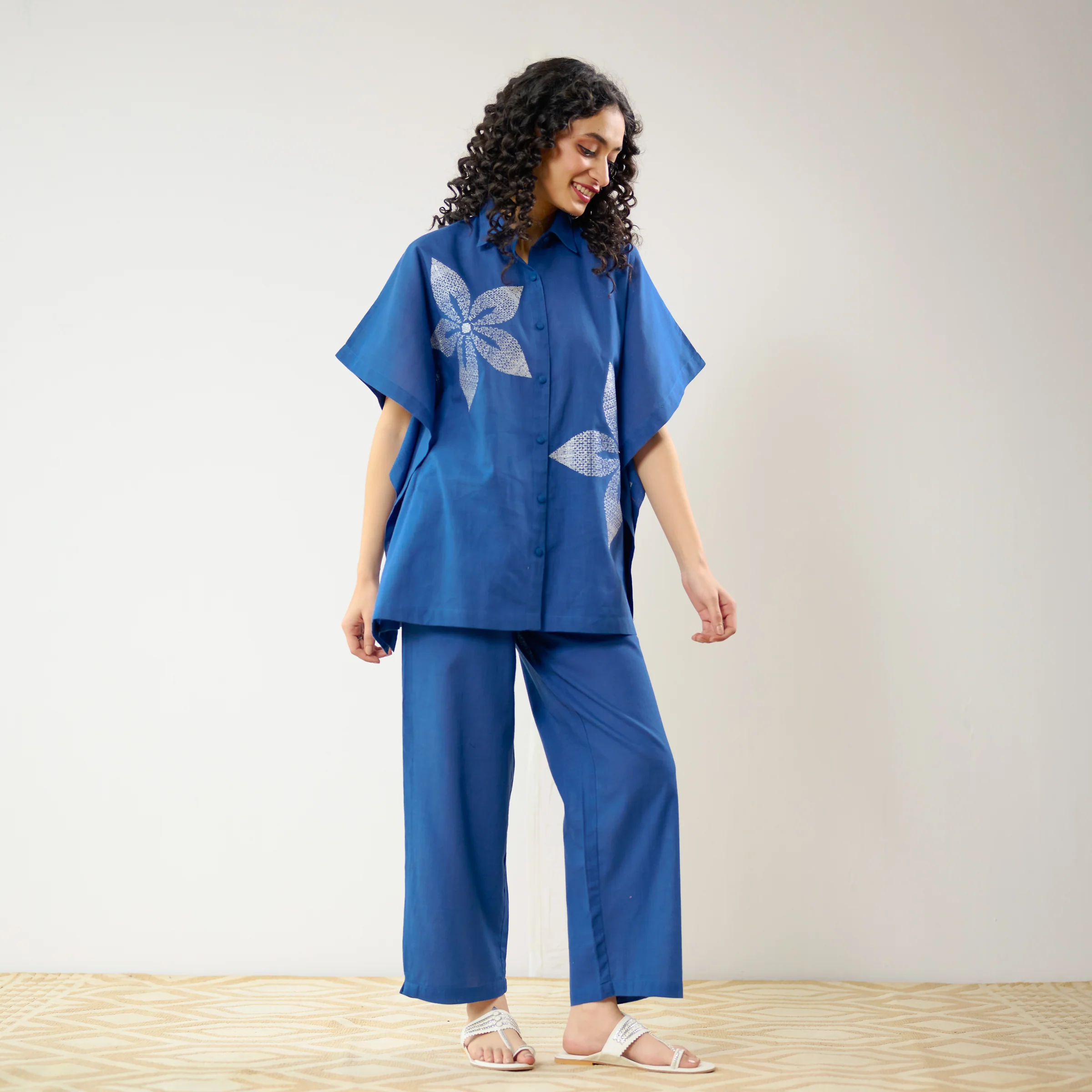 Dahlia Statement Embroidered Cotton Co-ord Set - Electric Blue - Image 7