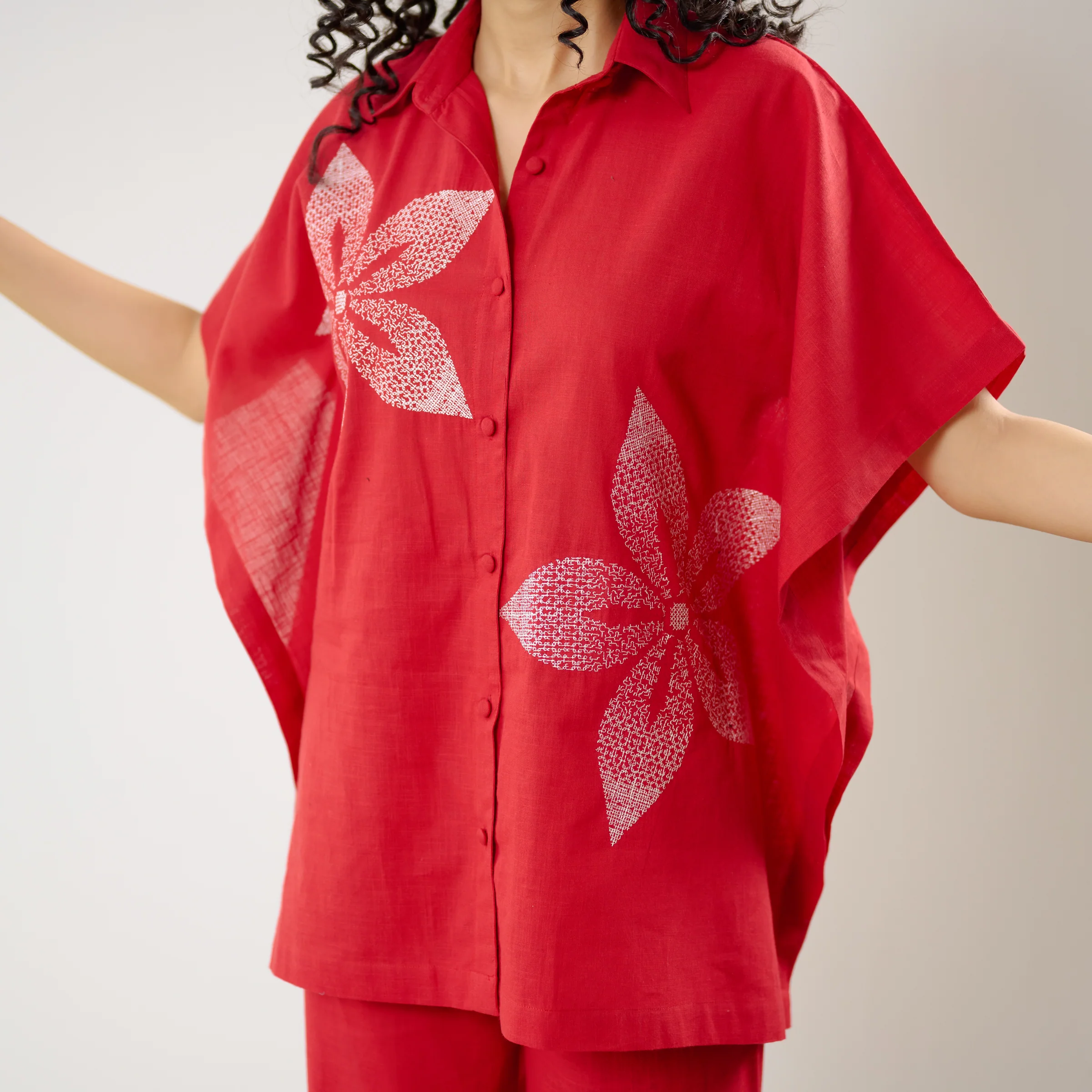 Dahlia Statement Embroidered Cotton Co-ord Set - Red - Image 4