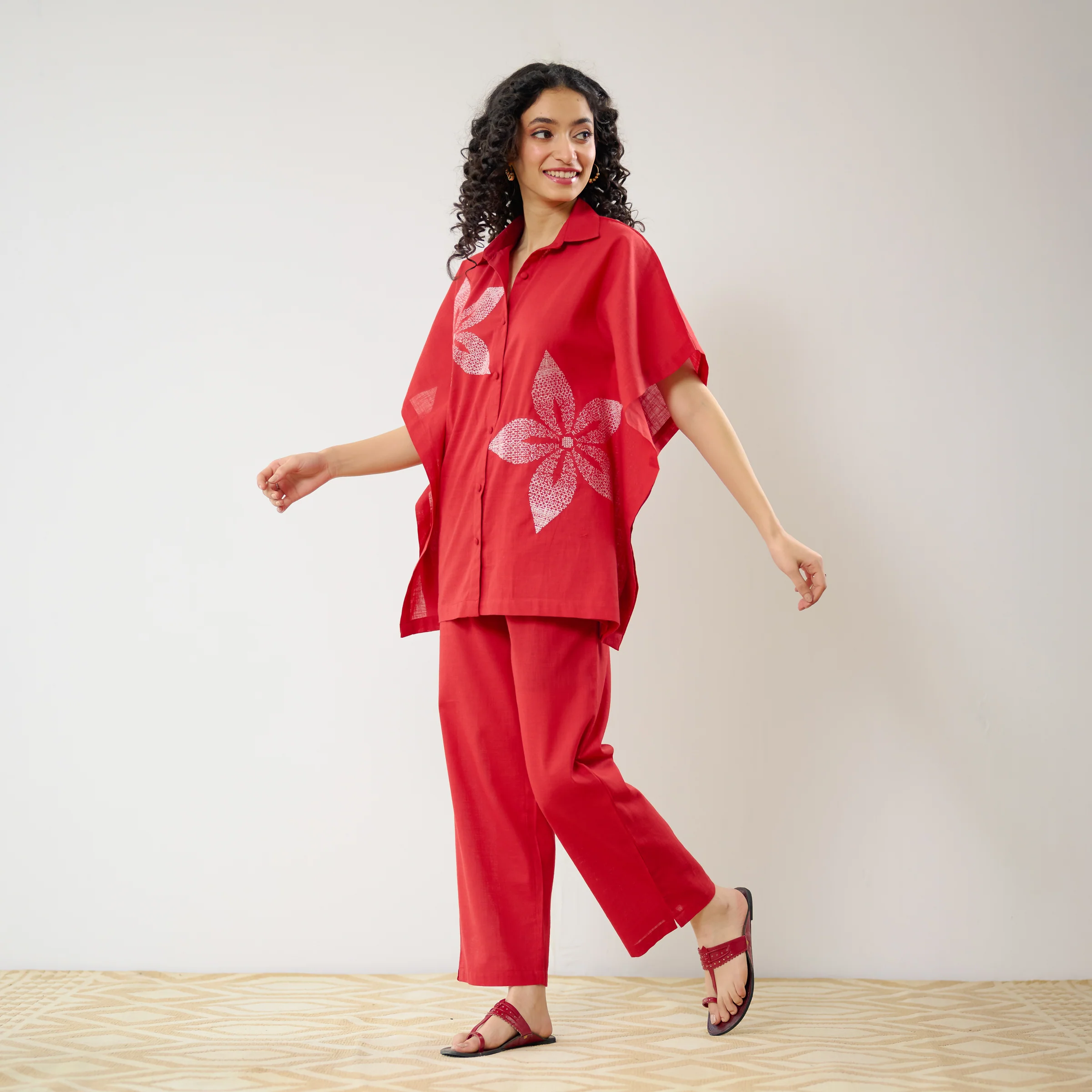 Dahlia Statement Embroidered Cotton Co-ord Set - Red - Image 5