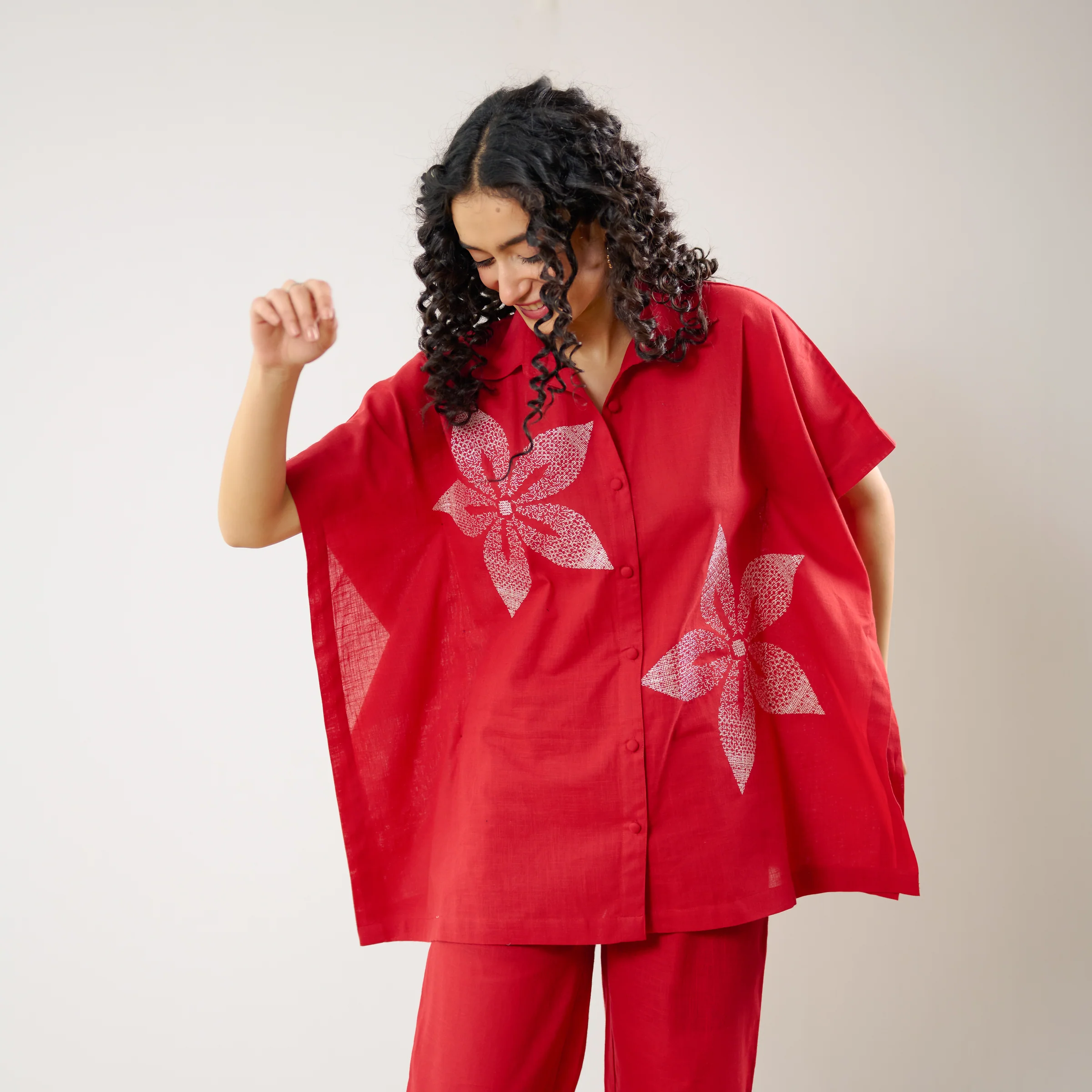 Dahlia Statement Embroidered Cotton Co-ord Set - Red - Image 6