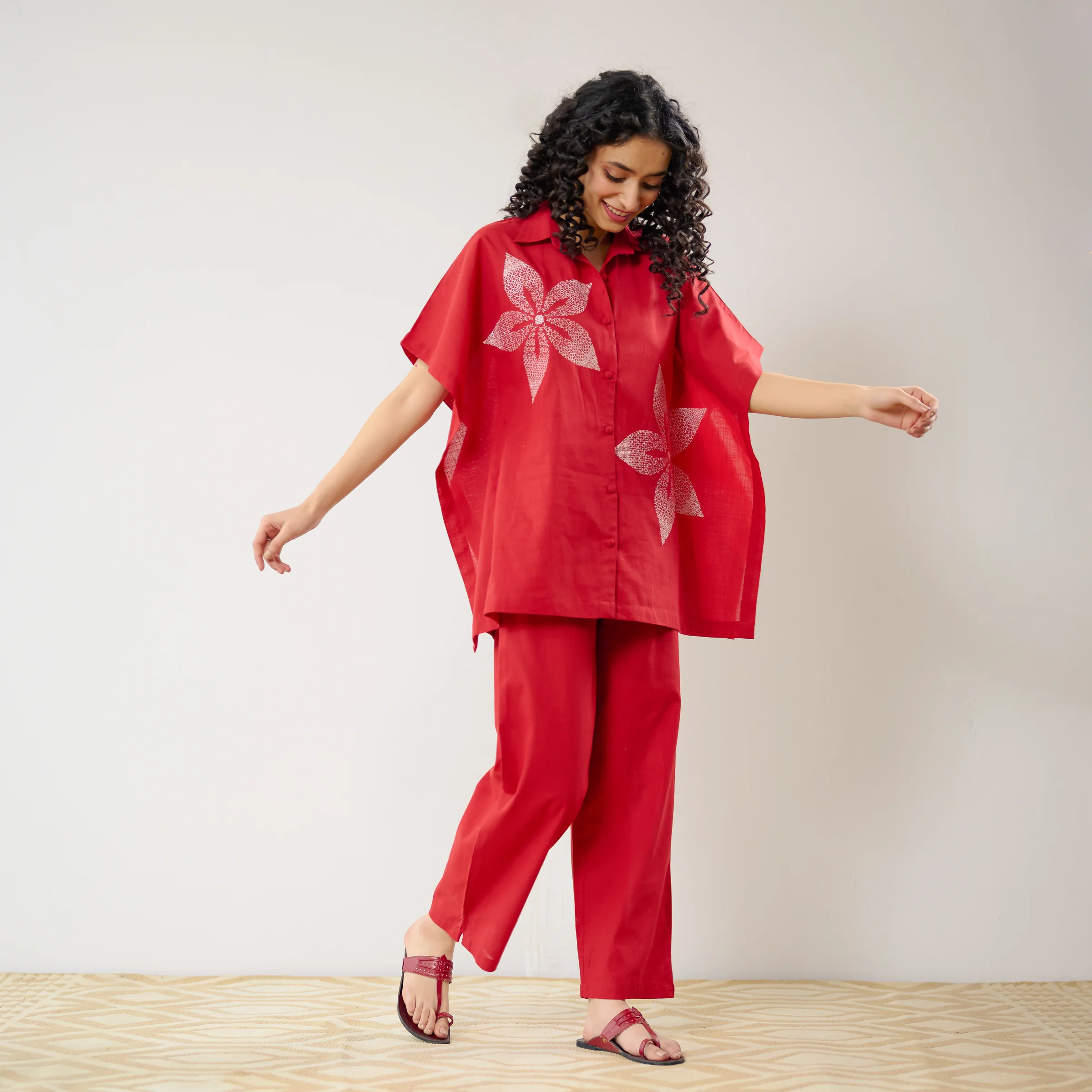 Dahlia Statement Embroidered Cotton Co-ord Set - Red - Image 7