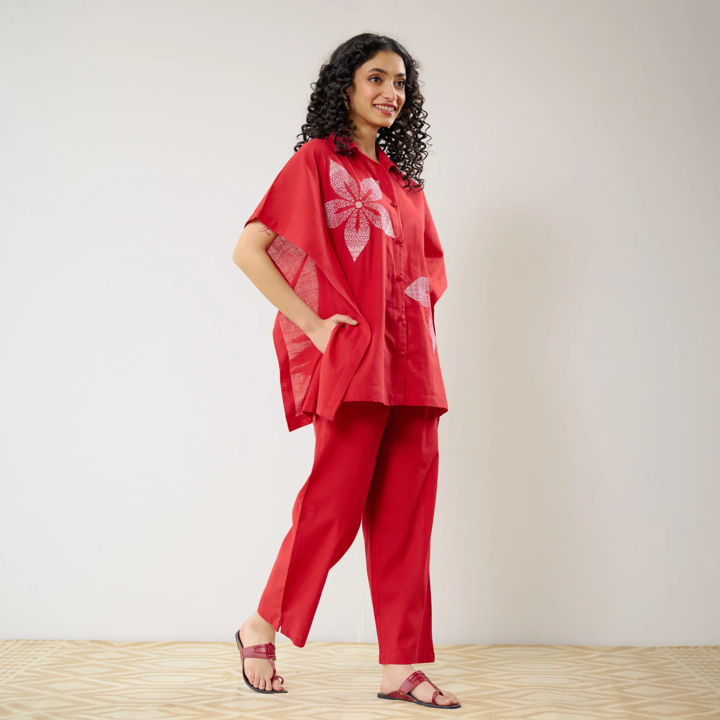 Dahlia Statement Embroidered Cotton Co-ord Set - Red - Image 8