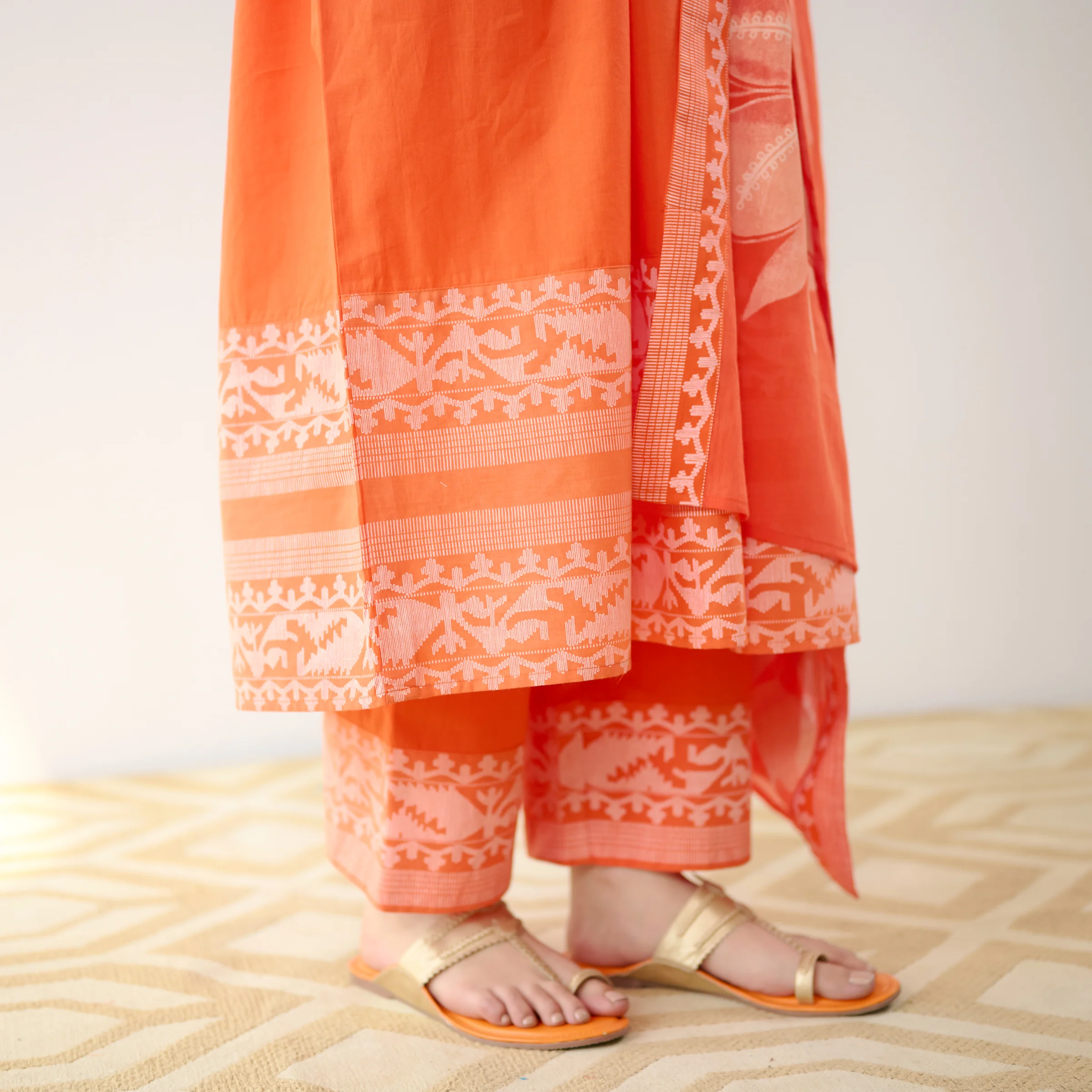 Daisy Cotton Kurta Set with Dupatta - Orange - Image 5