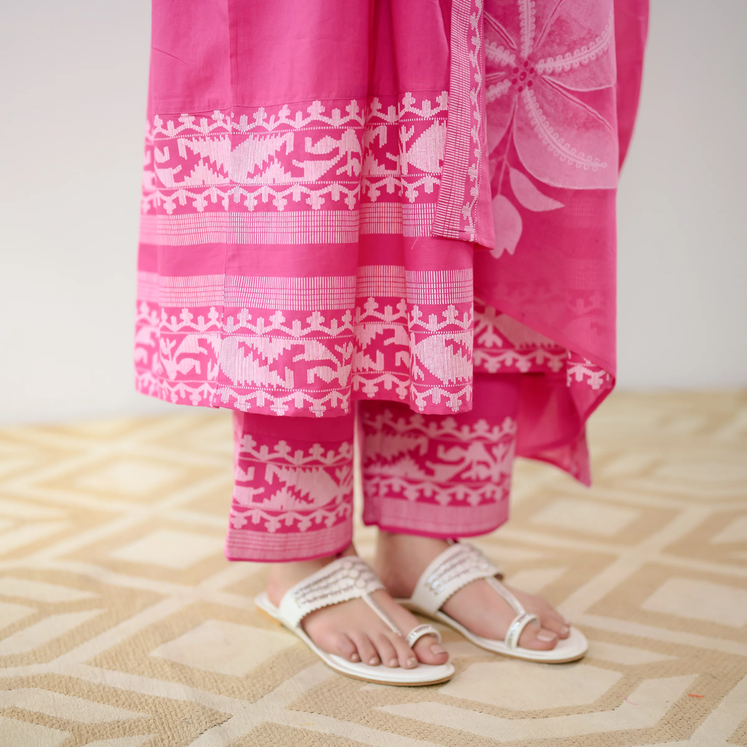 Daisy Cotton Kurta Set with Dupatta - Pink - Image 4