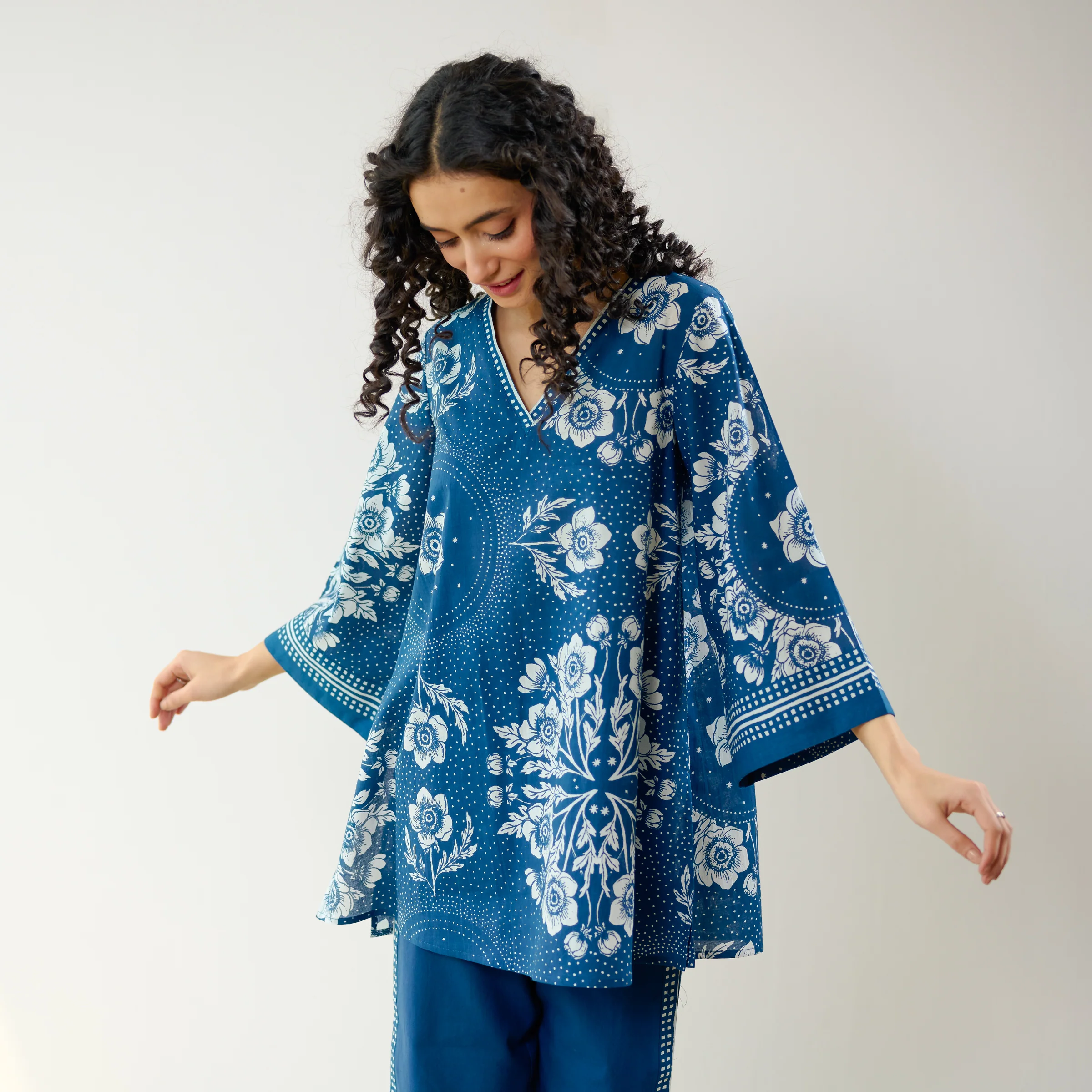 Dewdrop Cotton Co-ord Set - Indigo Blue - Image 2