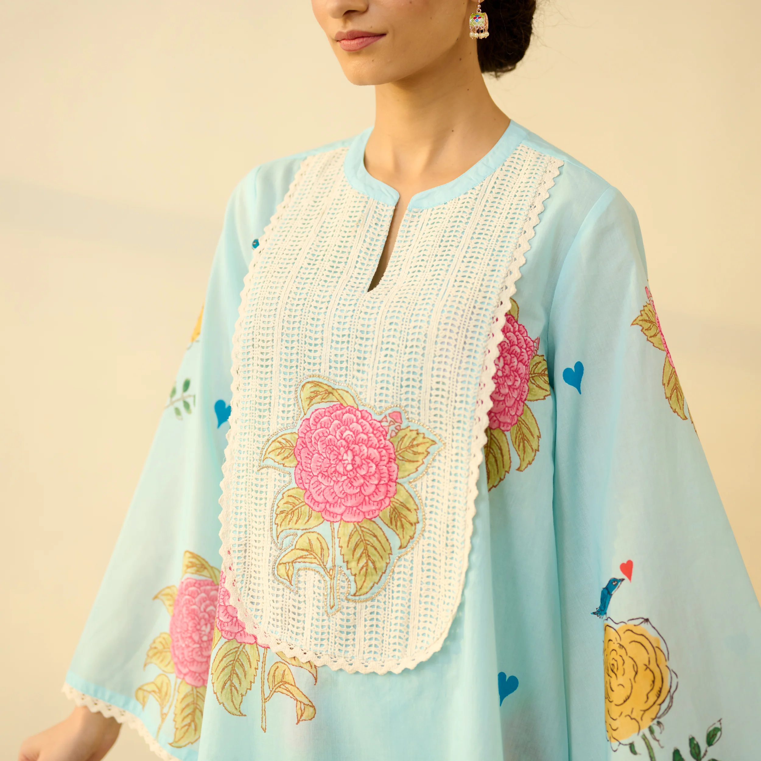 Dilruba Semi Festive Mulmul Cotton Salwar Set - Asmani Blue - Image 2