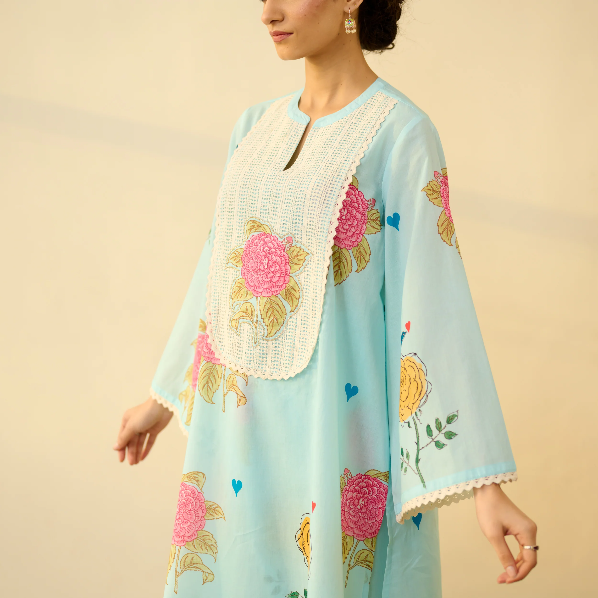 Dilruba Semi Festive Mulmul Cotton Salwar Set - Asmani Blue - Image 3