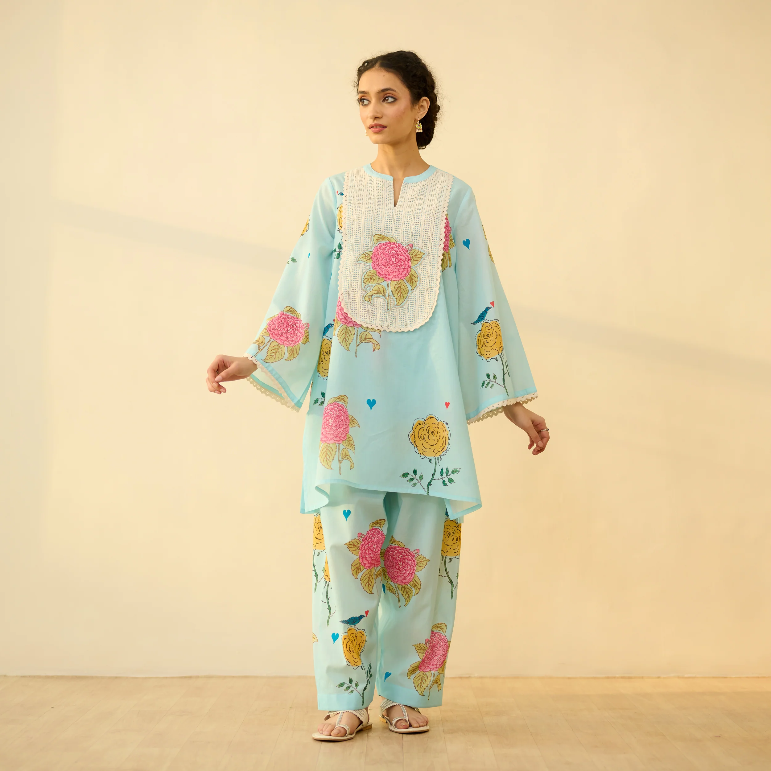 Dilruba Semi Festive Mulmul Cotton Salwar Set - Asmani Blue - Image 4