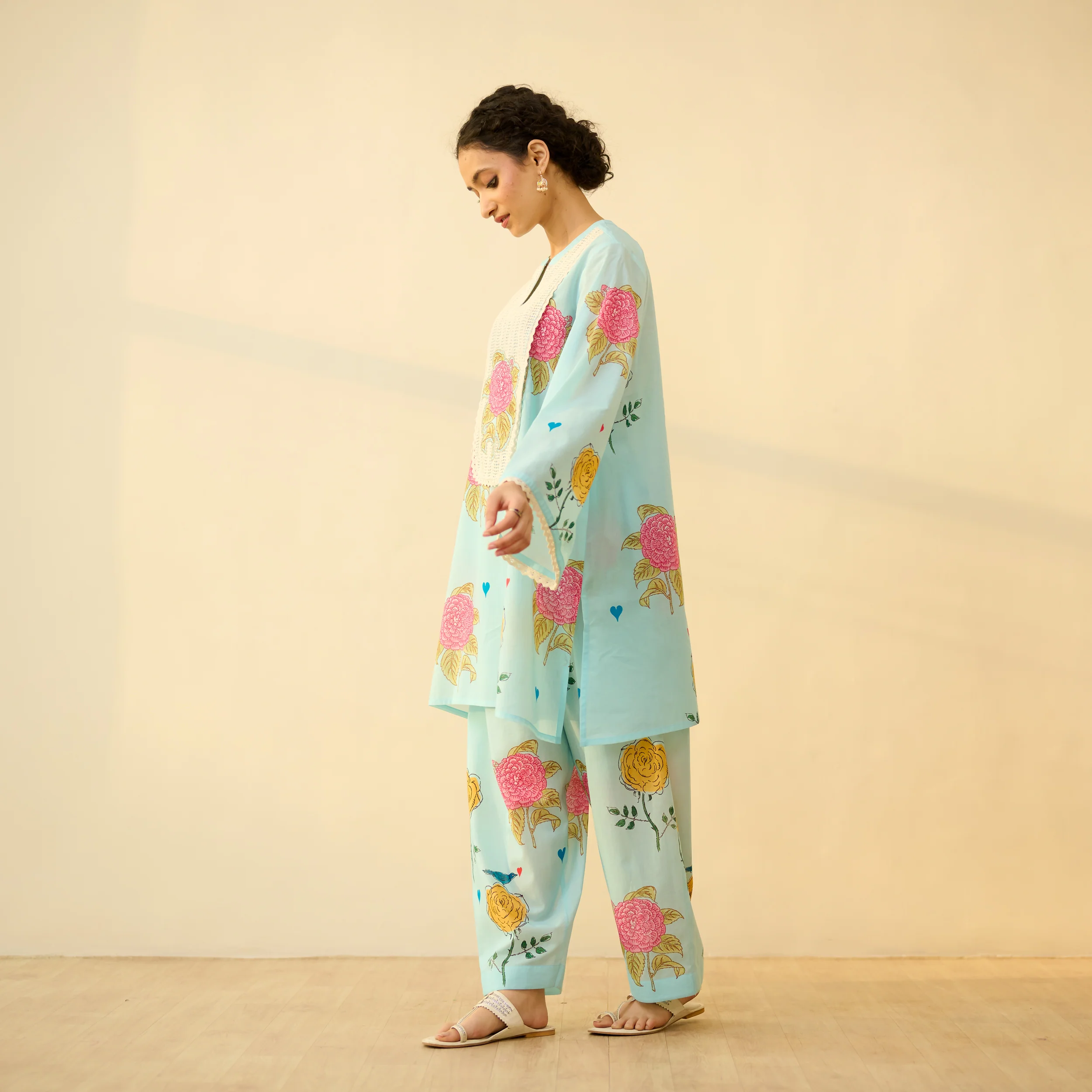 Dilruba Semi Festive Mulmul Cotton Salwar Set - Asmani Blue - Image 5