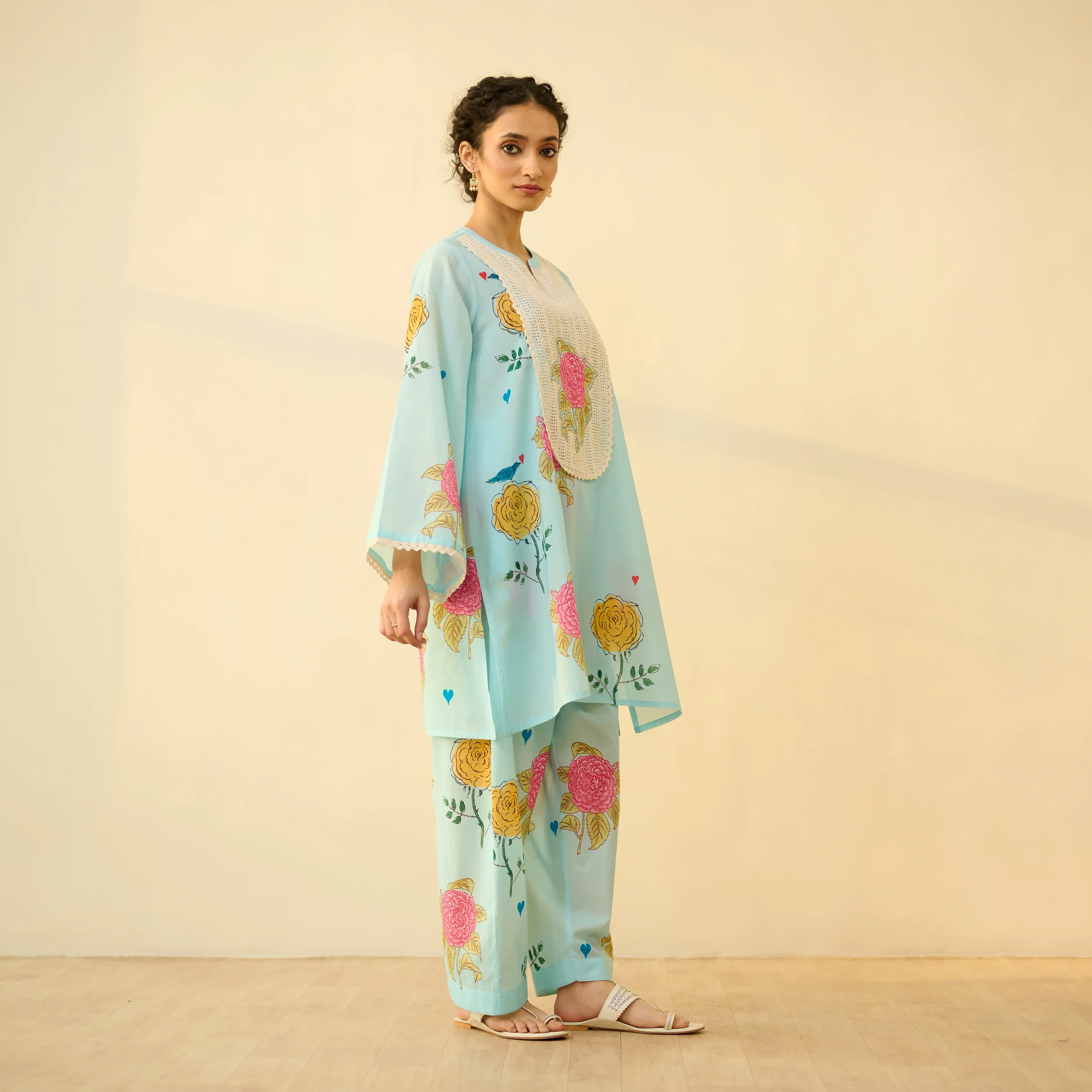 Dilruba Semi Festive Mulmul Cotton Salwar Set - Asmani Blue - Image 8