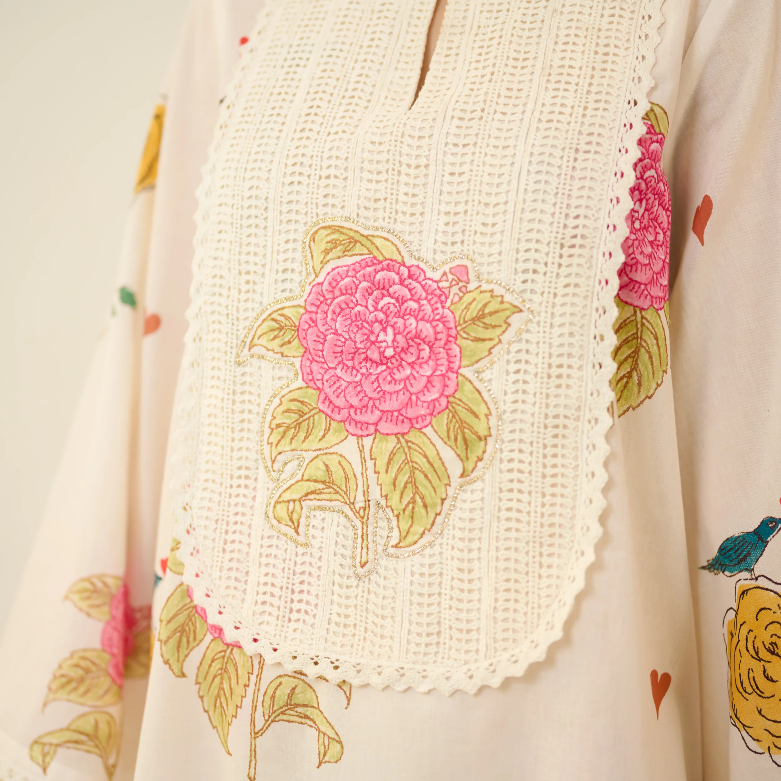 Dilruba Semi Festive Mulmul Cotton Salwar Set - Ivory - Image 2