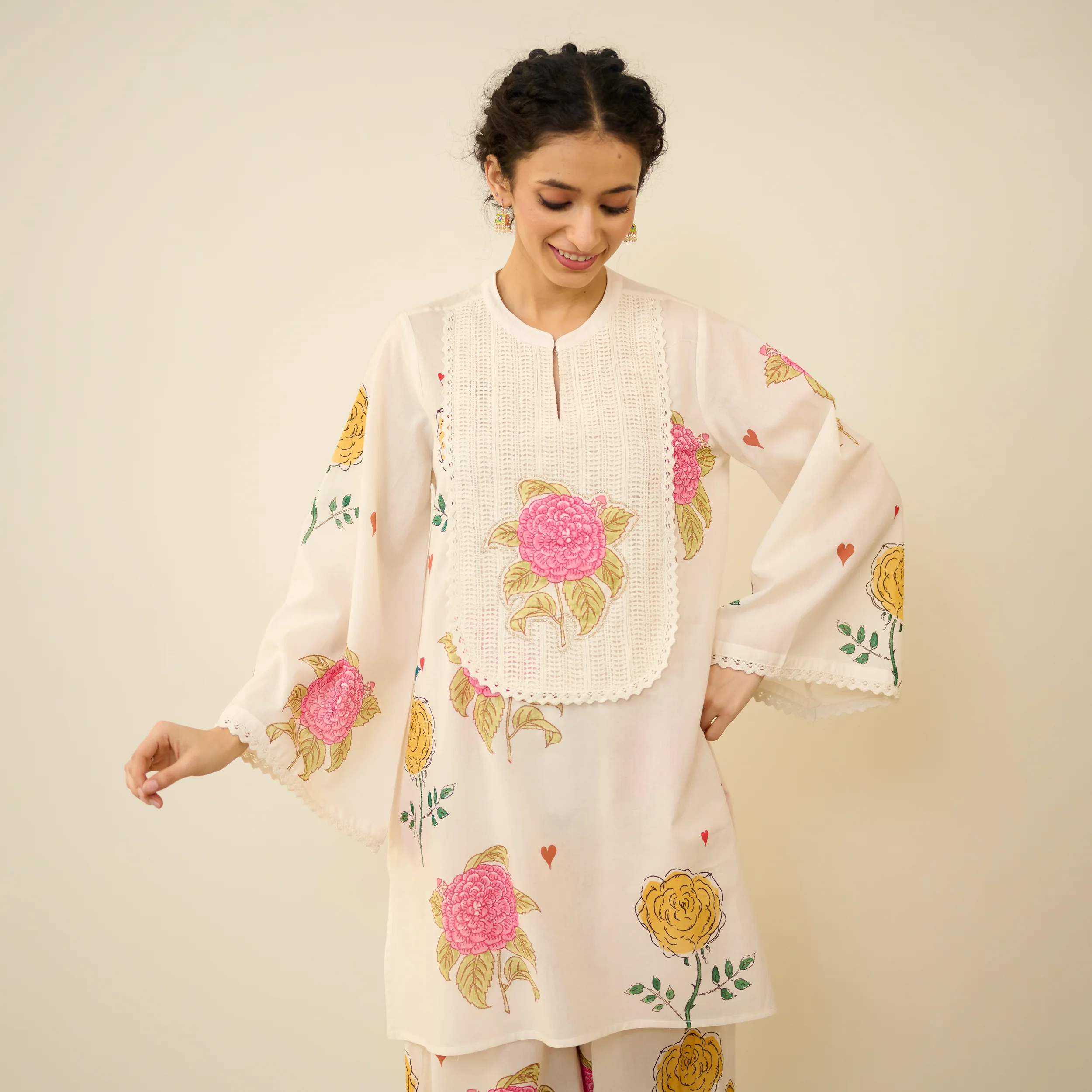 Dilruba Semi Festive Mulmul Cotton Salwar Set - Ivory - Image 3