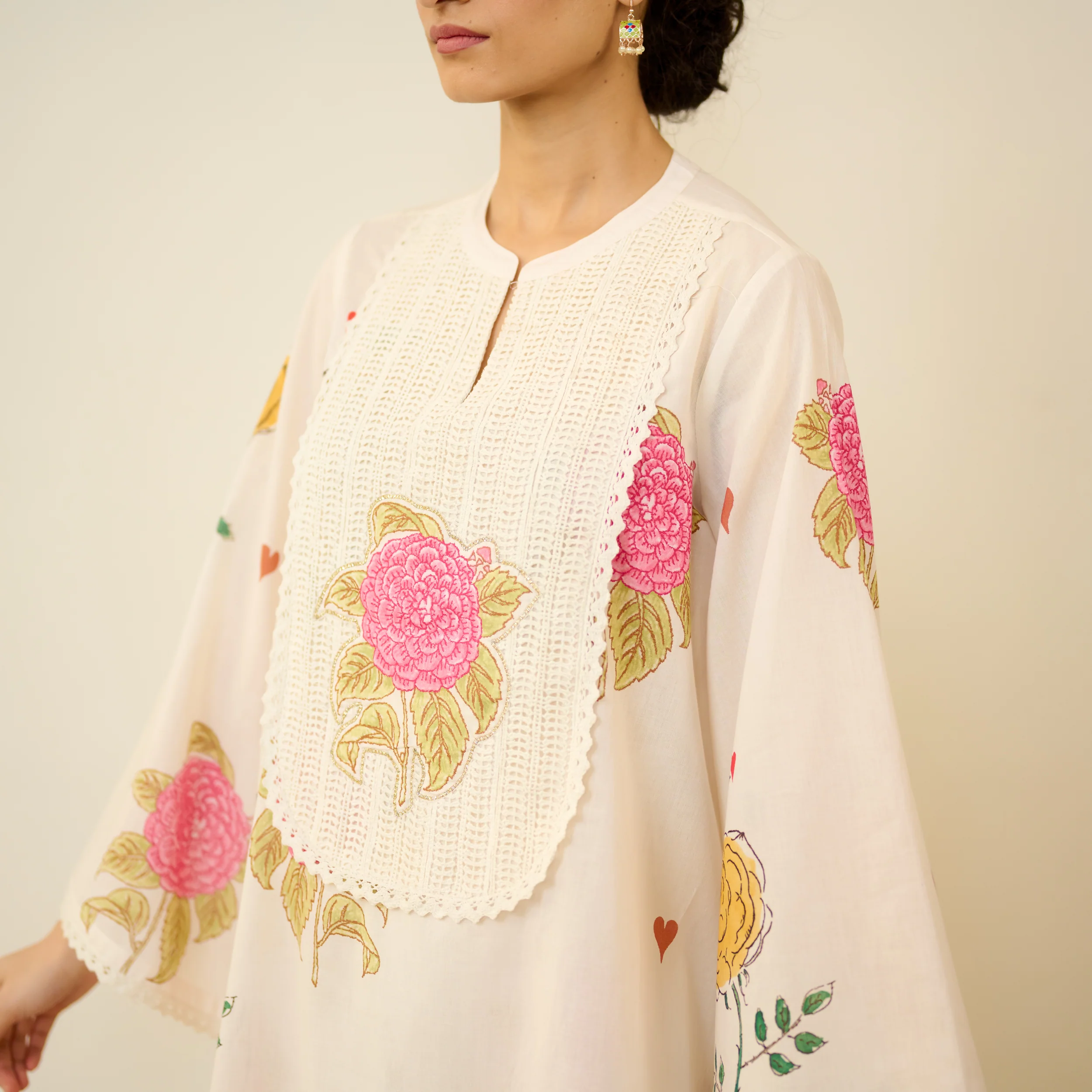 Dilruba Semi Festive Mulmul Cotton Salwar Set - Ivory - Image 4