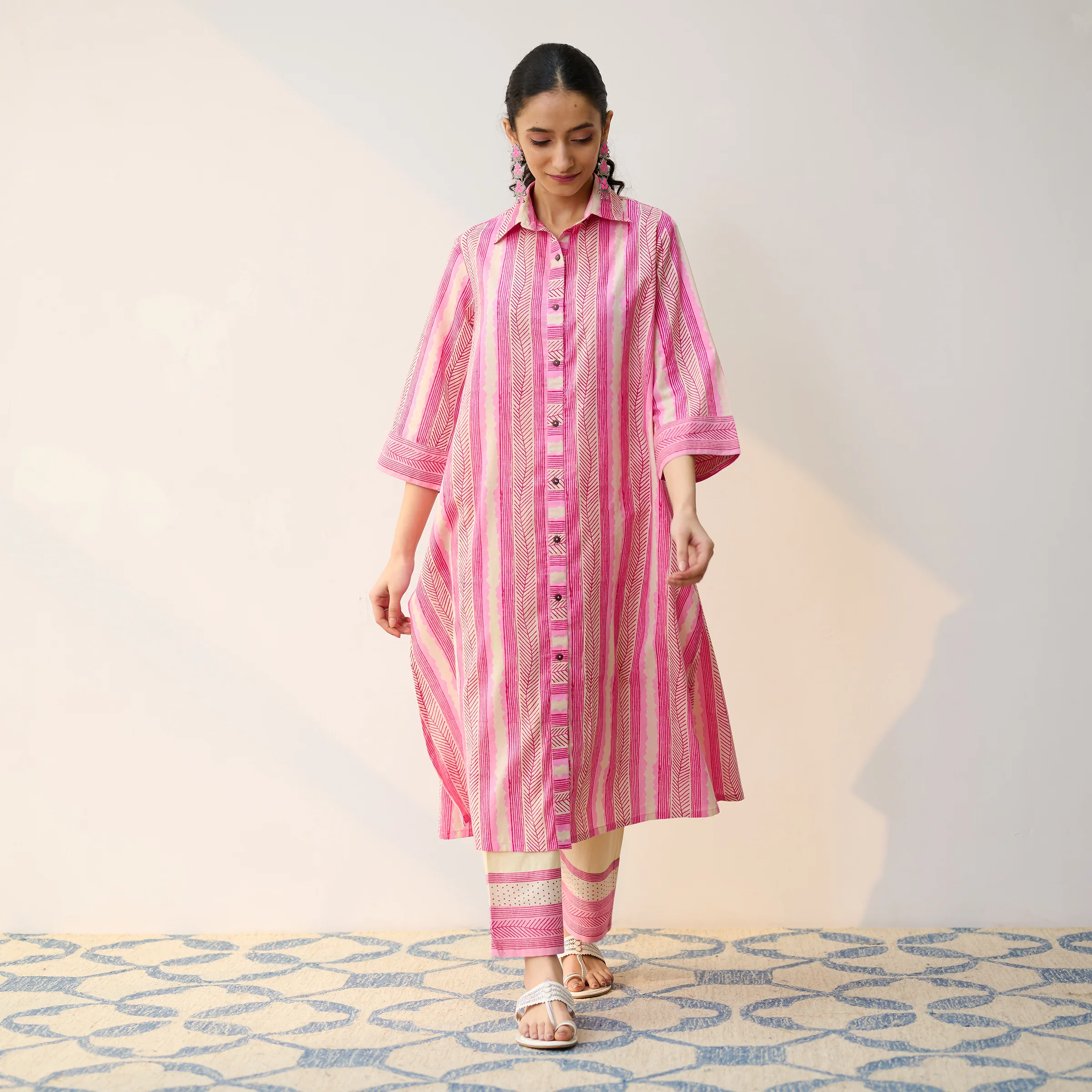 Dusty Pink Cotton Shirt Kurta with Pant - Image 4