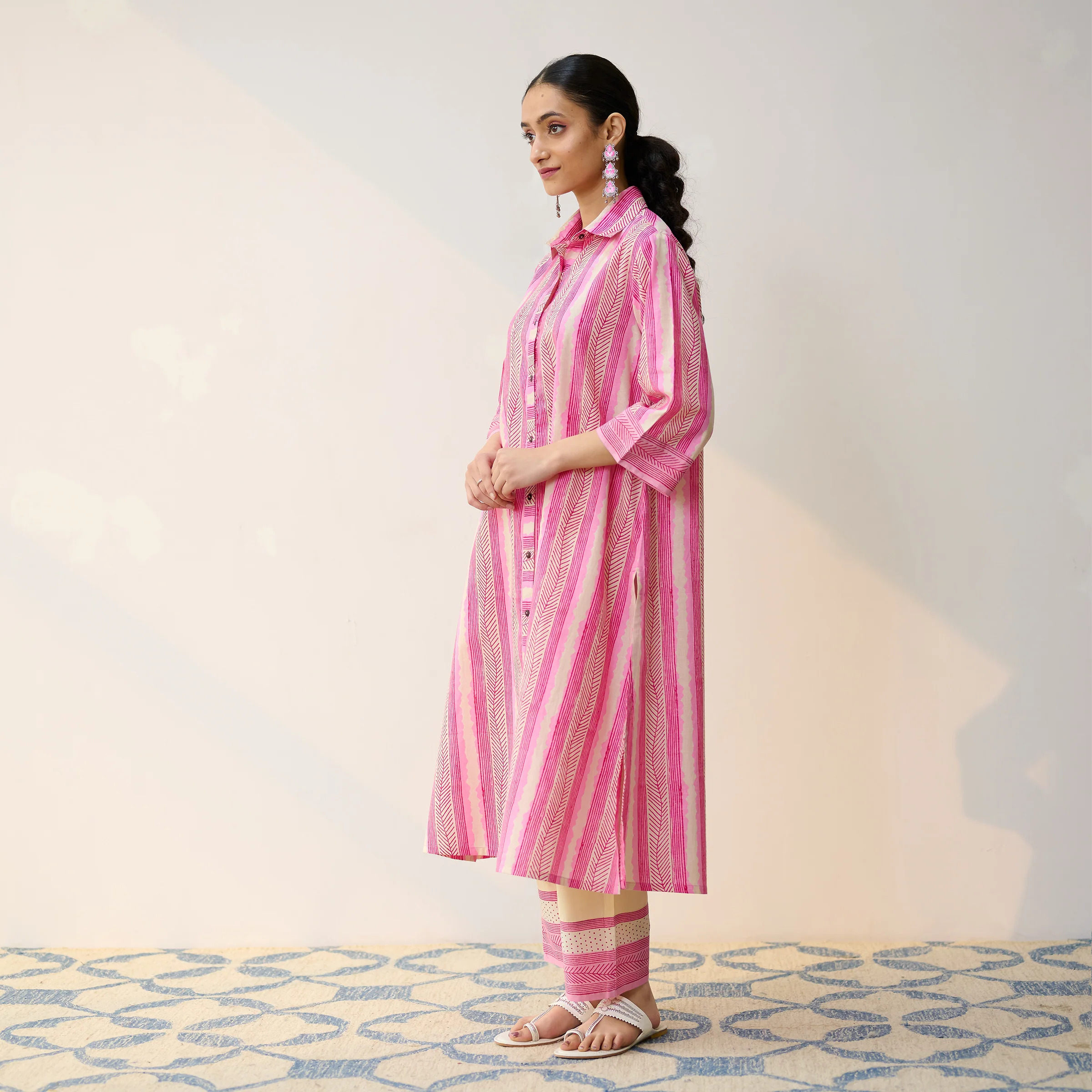 Dusty Pink Cotton Shirt Kurta with Pant - Image 5