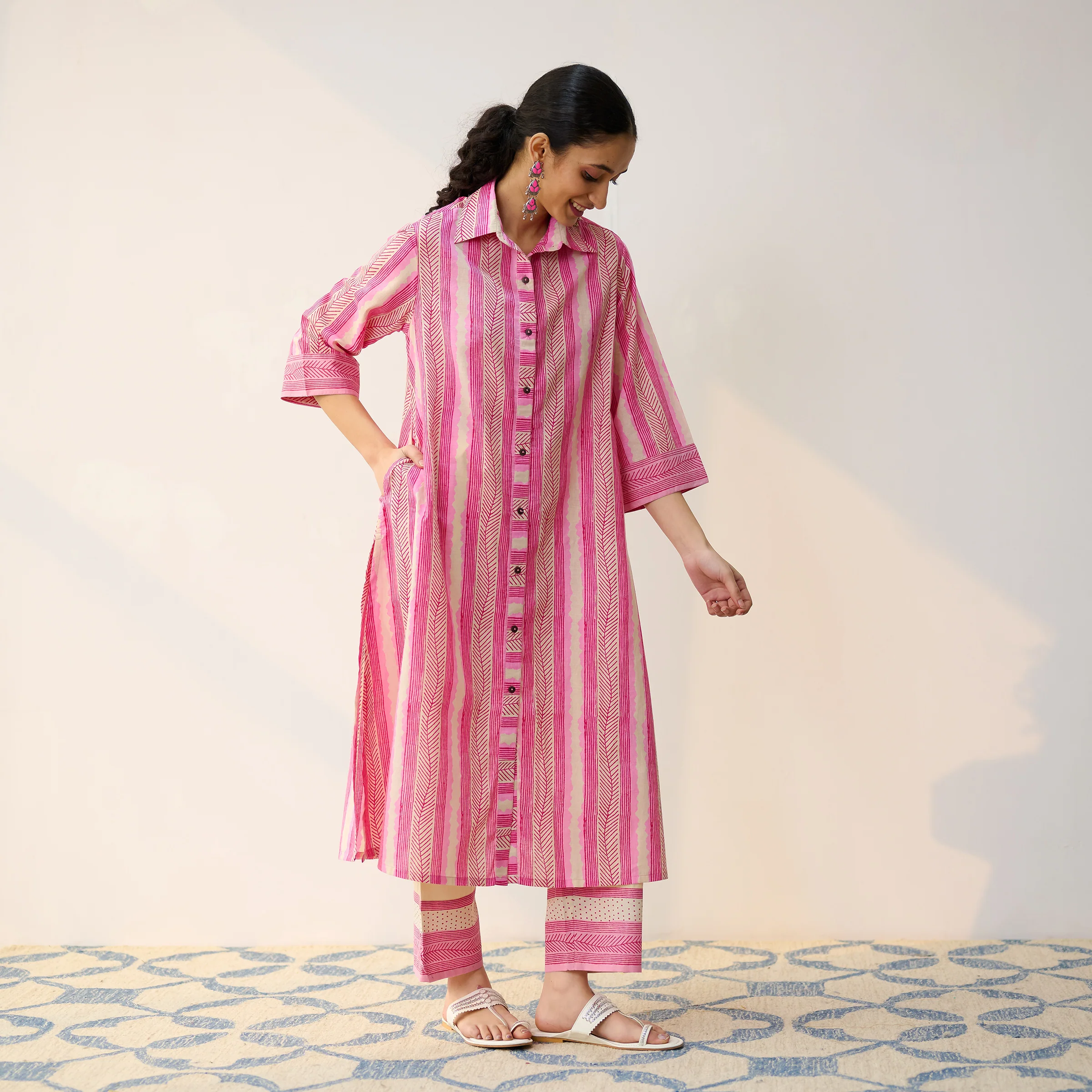 Dusty Pink Cotton Shirt Kurta with Pant - Image 6