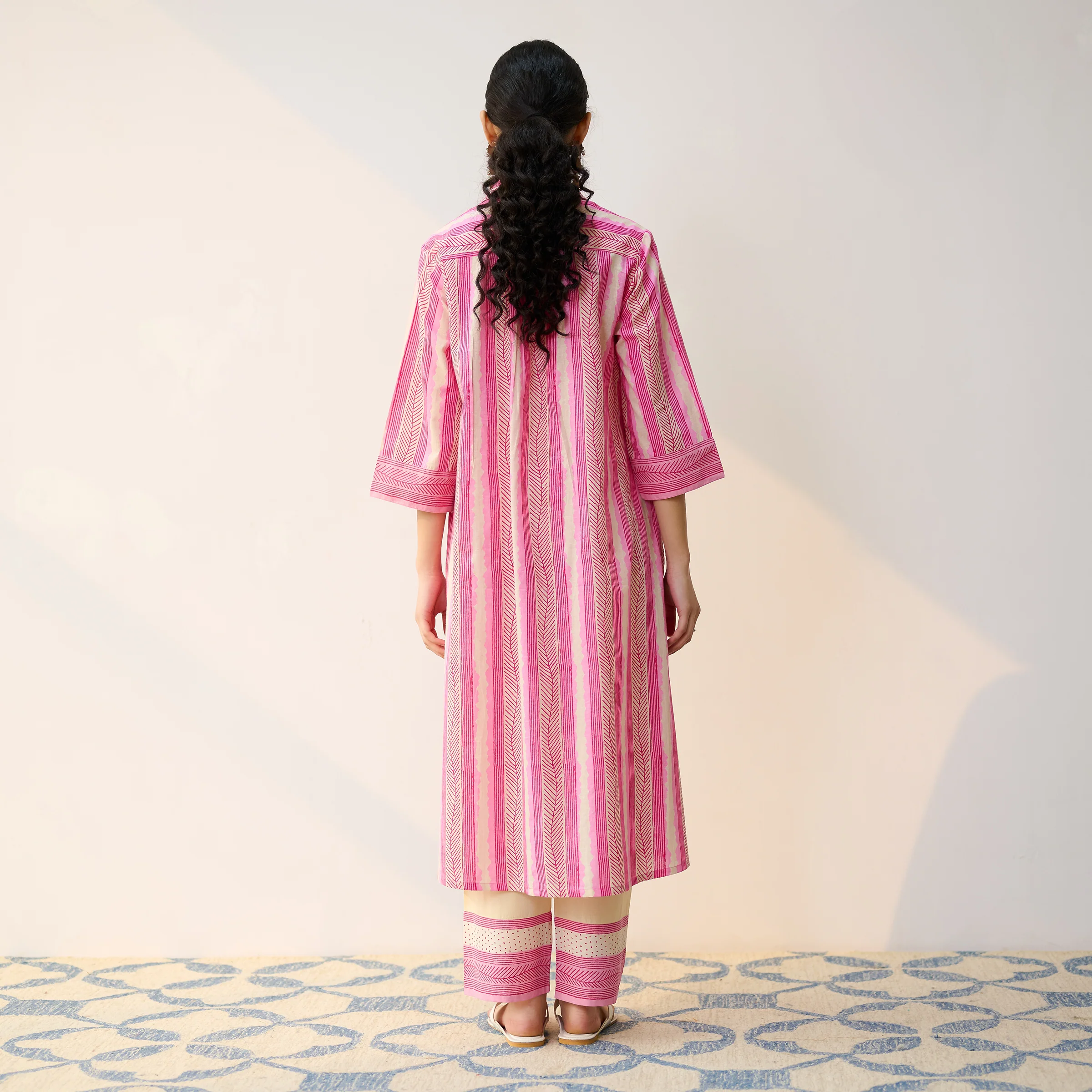 Dusty Pink Cotton Shirt Kurta with Pant - Image 7