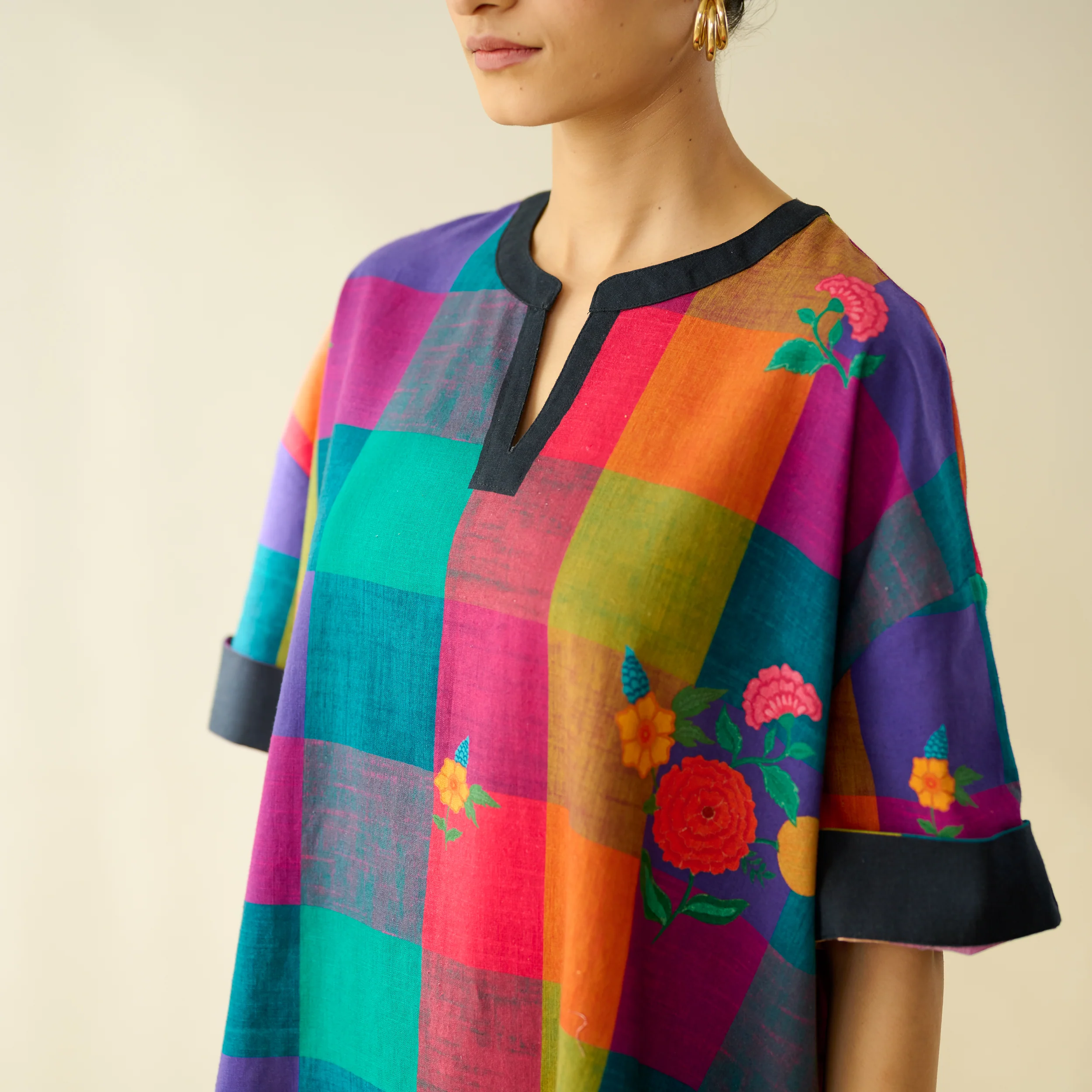 Echo Pure Slub Cotton Kurta - Black - Image 2