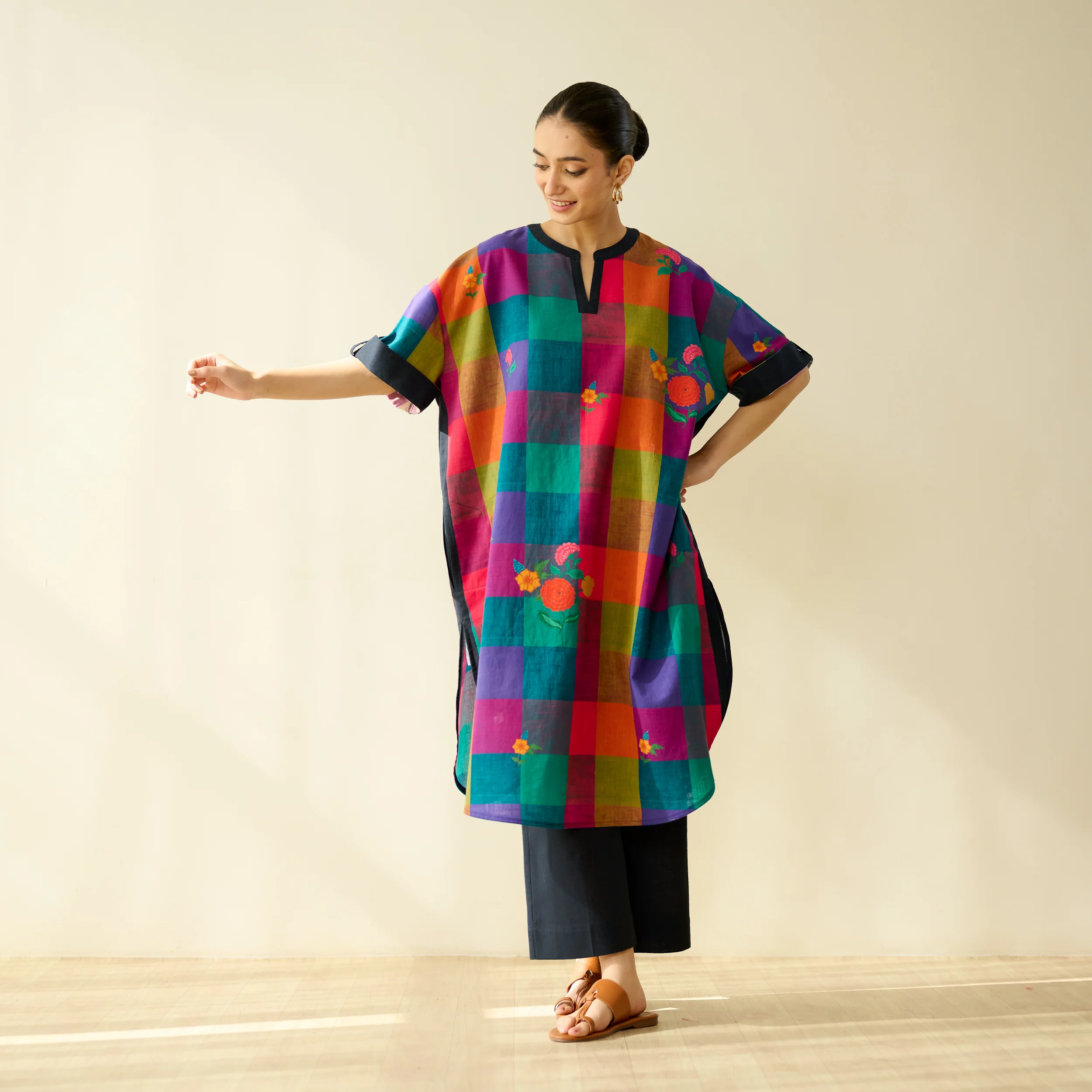 Echo Pure Slub Cotton Kurta - Black - Image 3