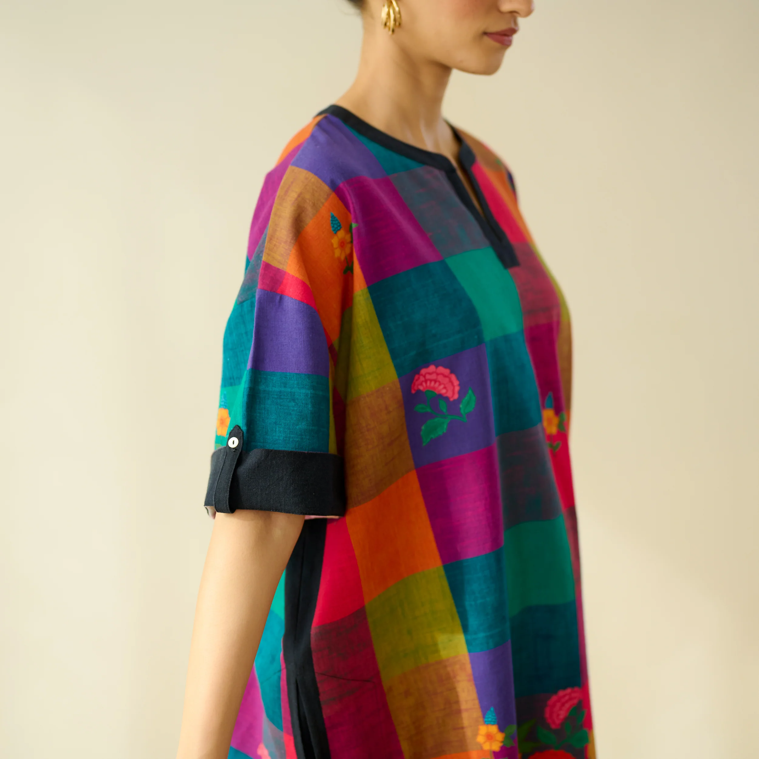 Echo Pure Slub Cotton Kurta - Black - Image 4