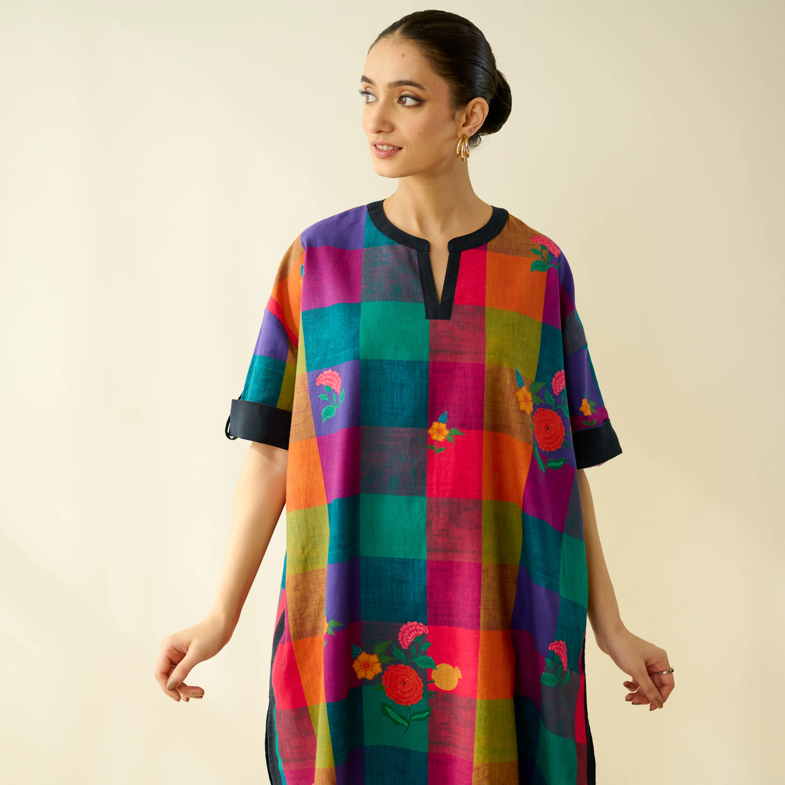 Echo Pure Slub Cotton Kurta - Black - Image 5