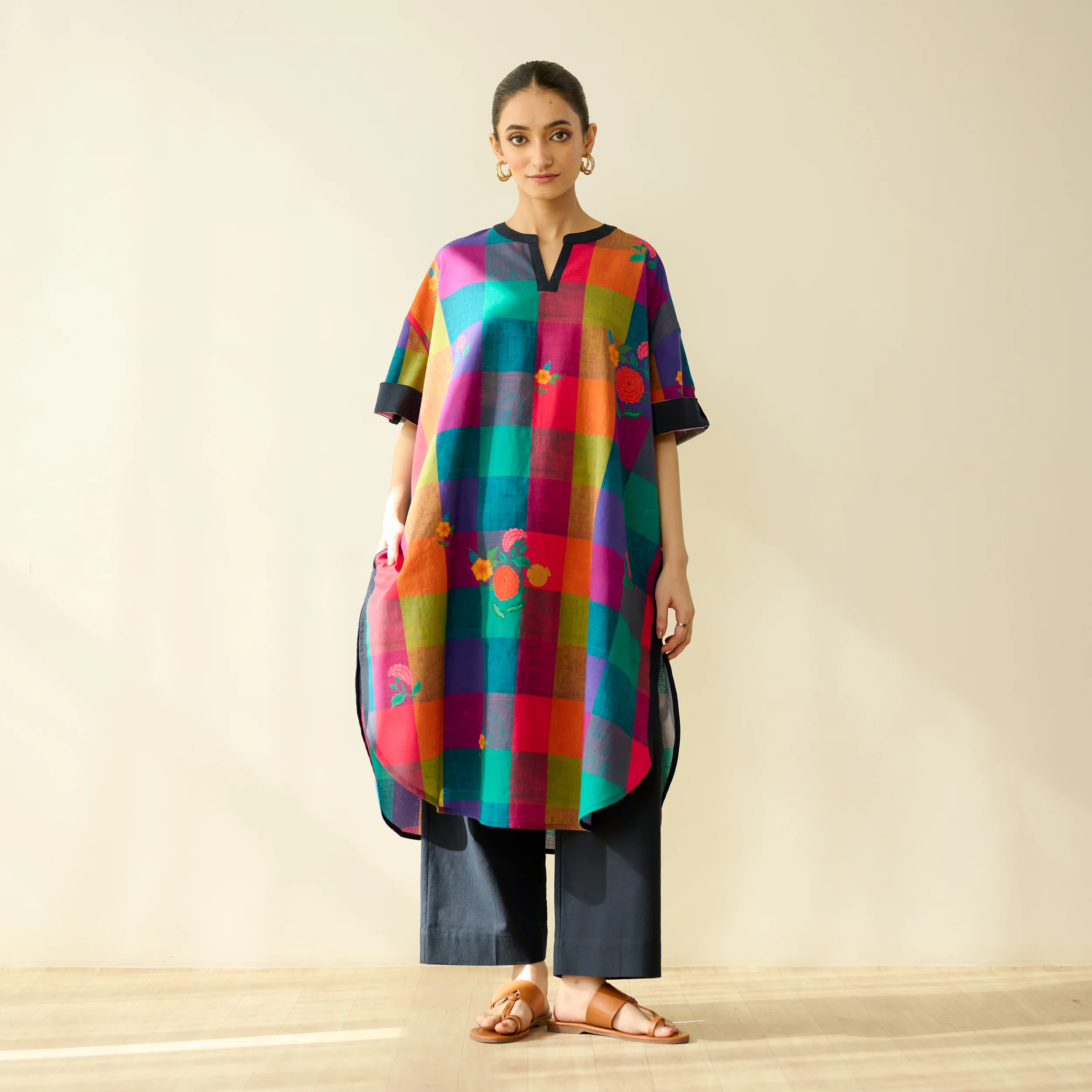 Echo Pure Slub Cotton Kurta - Black - Image 6