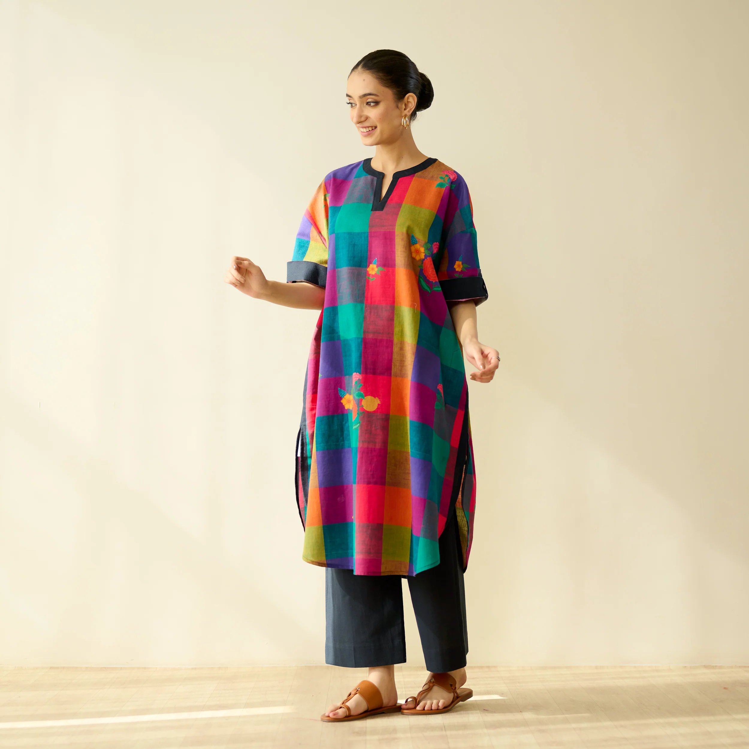 Echo Pure Slub Cotton Kurta - Black - Image 7