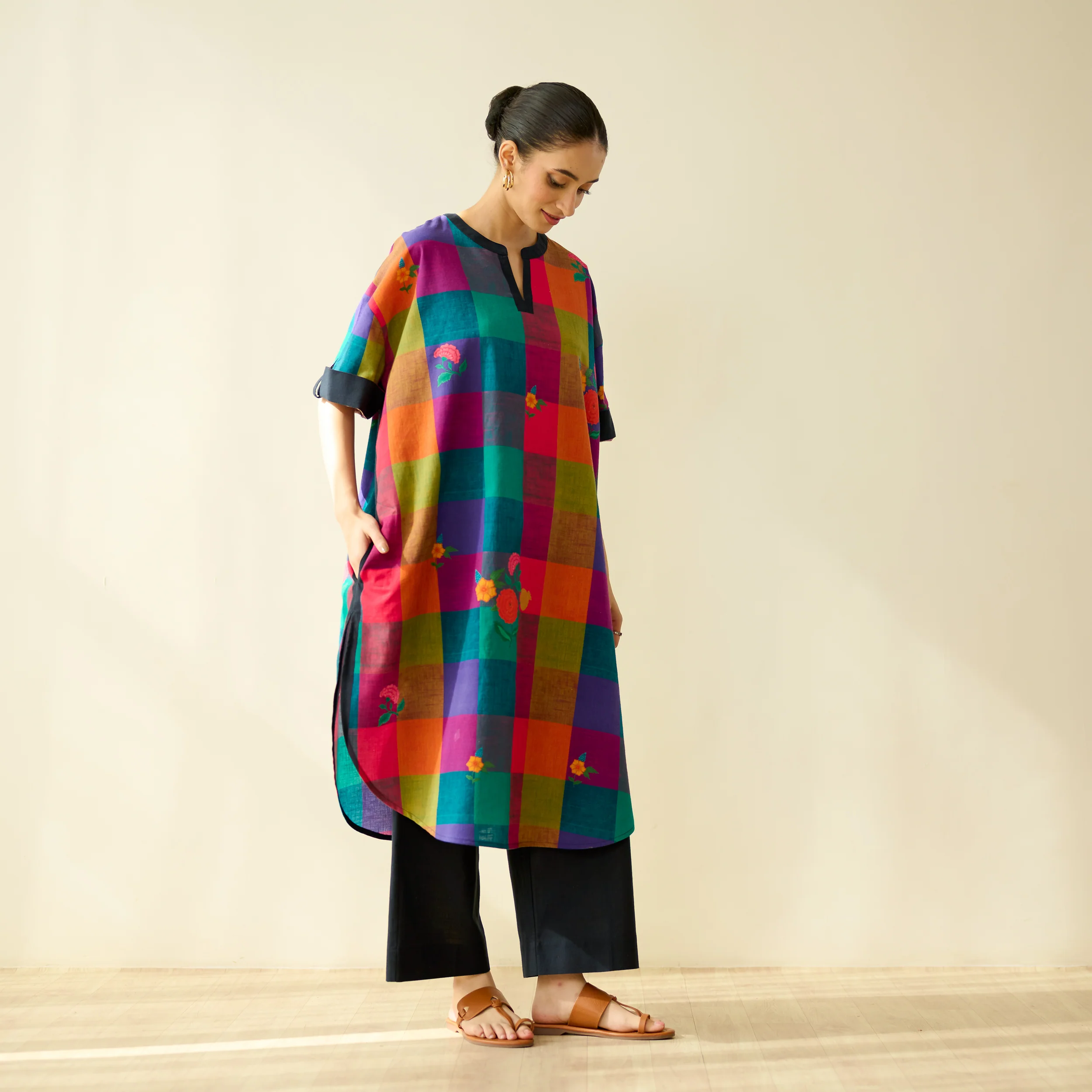Echo Pure Slub Cotton Kurta - Black - Image 8