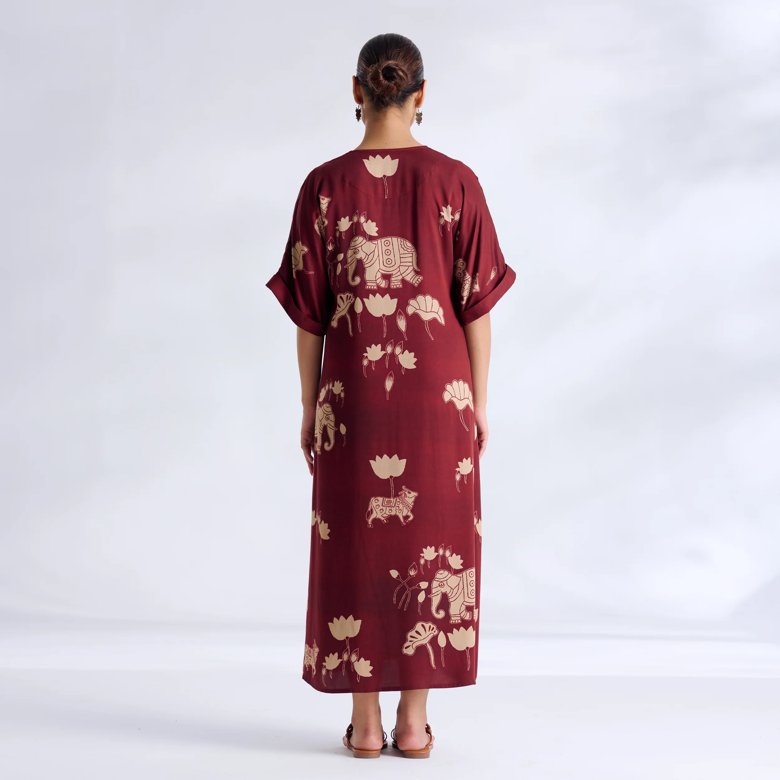 Ele Fun Modal Satin Dress - Maroon - Image 6