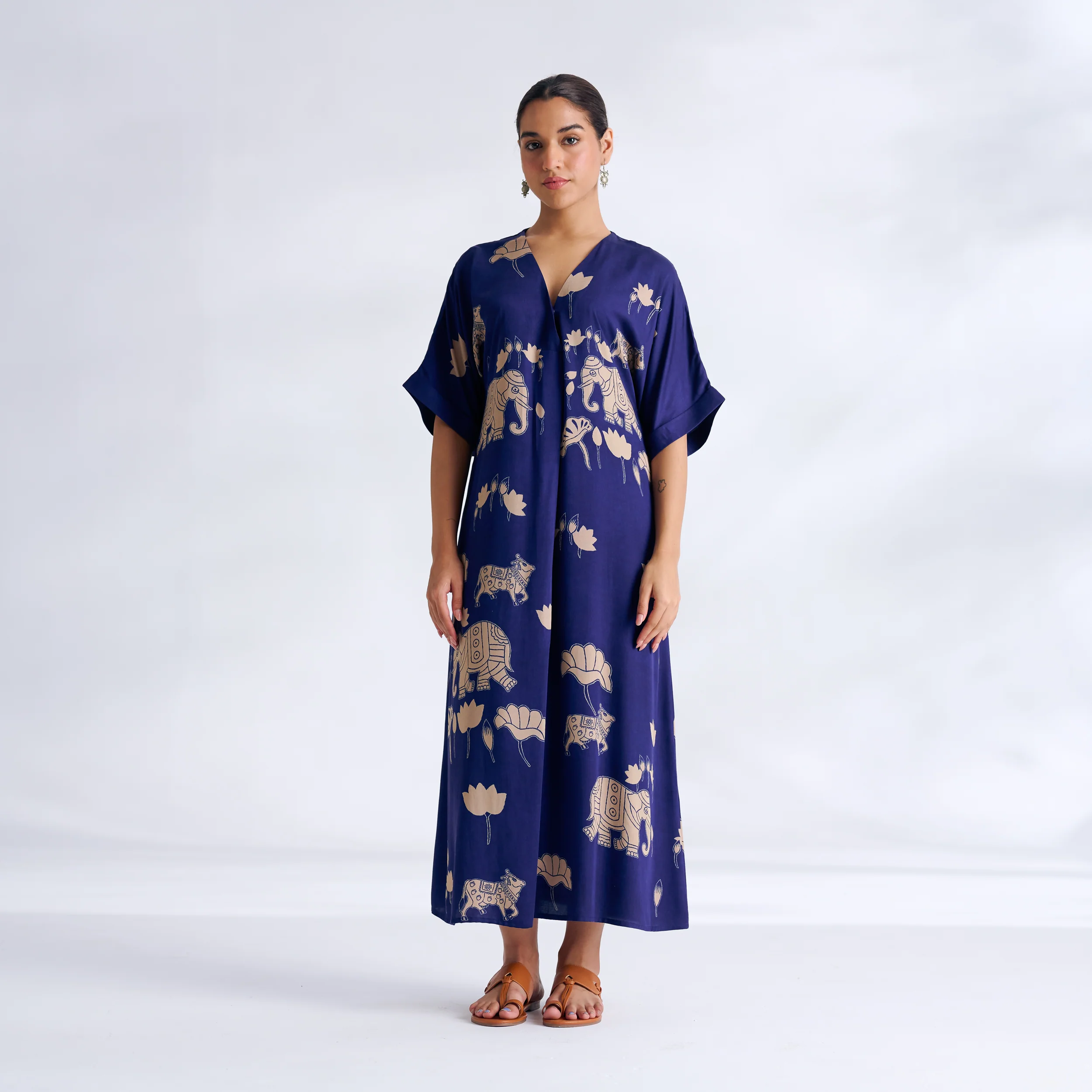 Ele Fun Modal Satin Dress - Royal Blue - Image 3