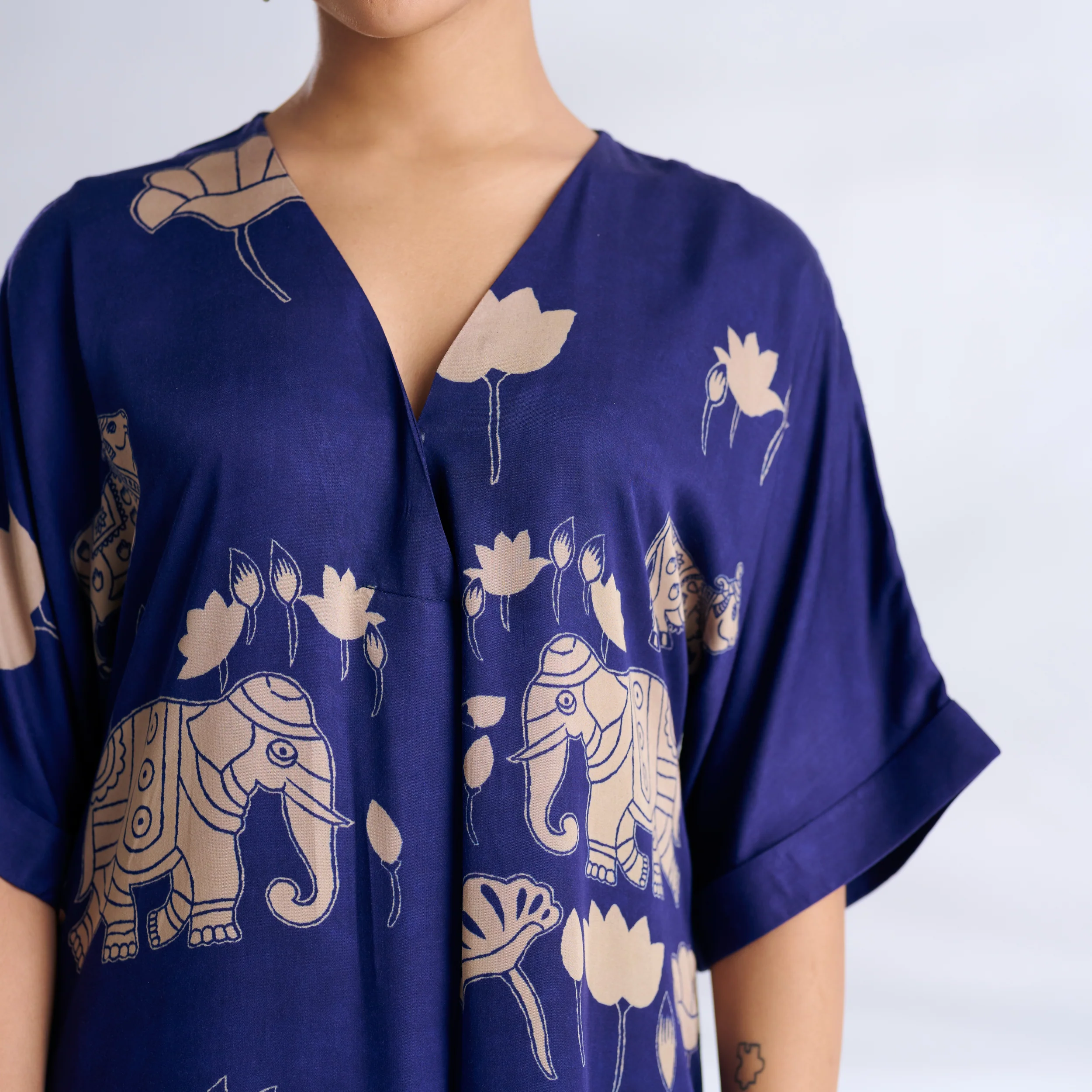 Ele Fun Modal Satin Dress - Royal Blue - Image 4