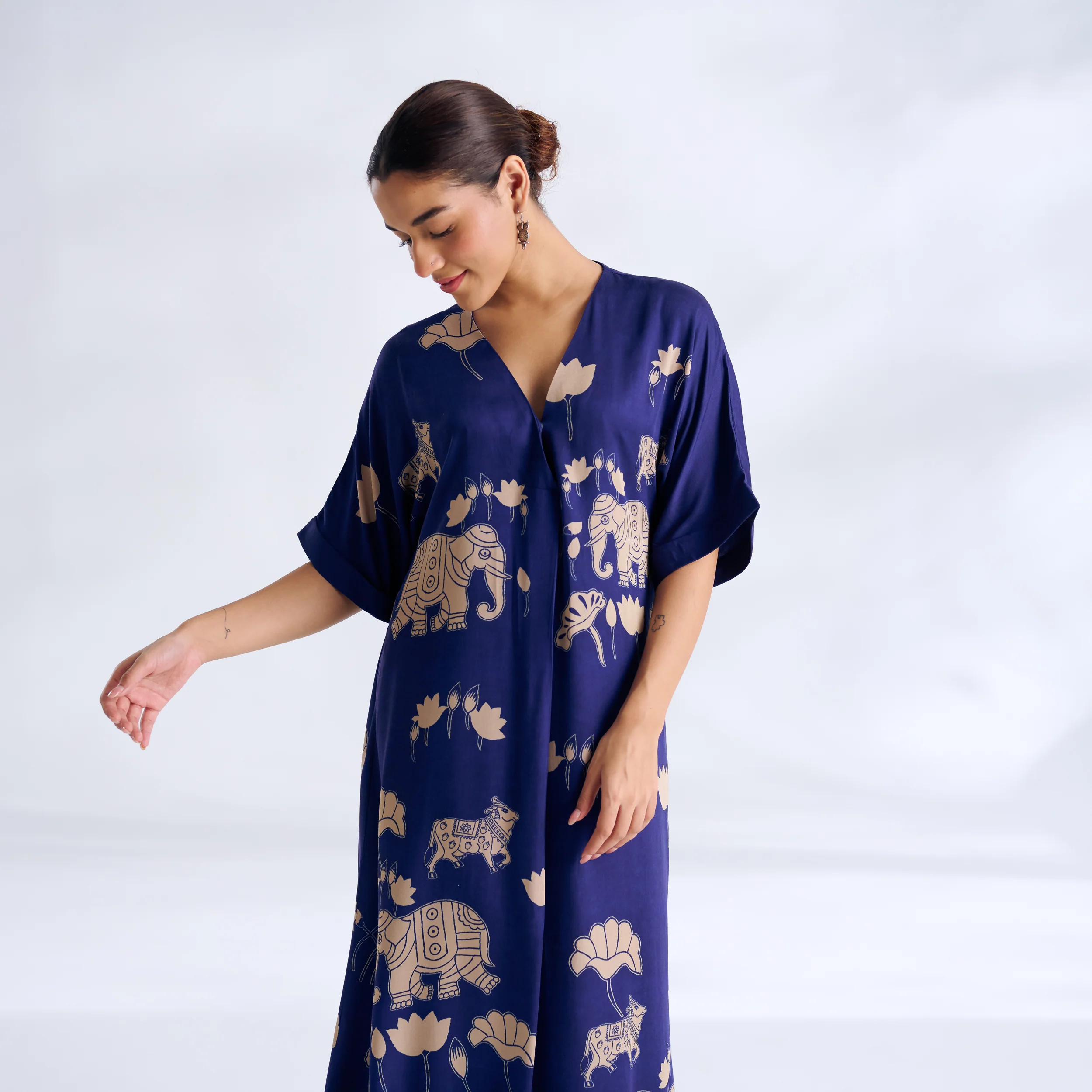 Ele Fun Modal Satin Dress - Royal Blue - Image 5