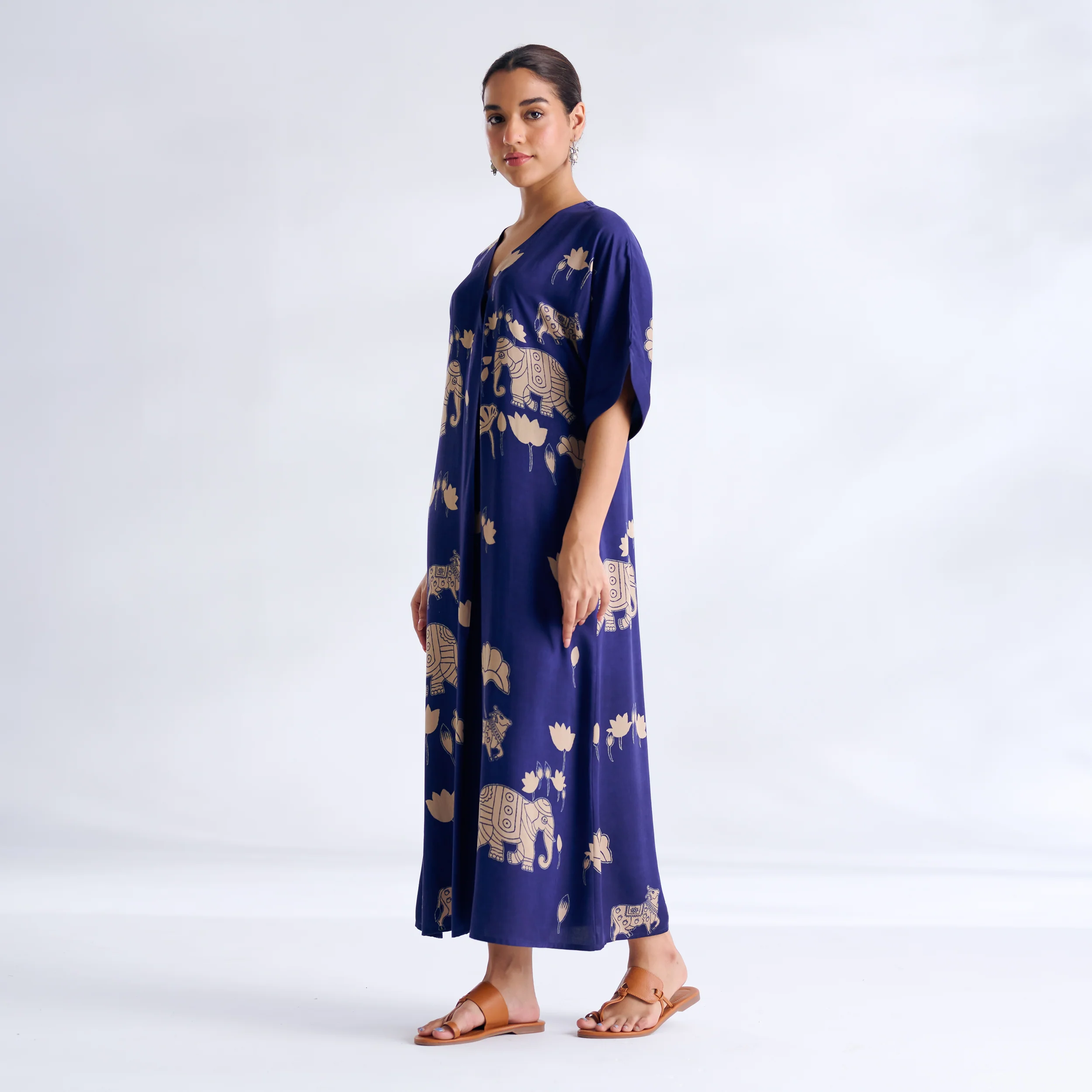 Ele Fun Modal Satin Dress - Royal Blue - Image 6