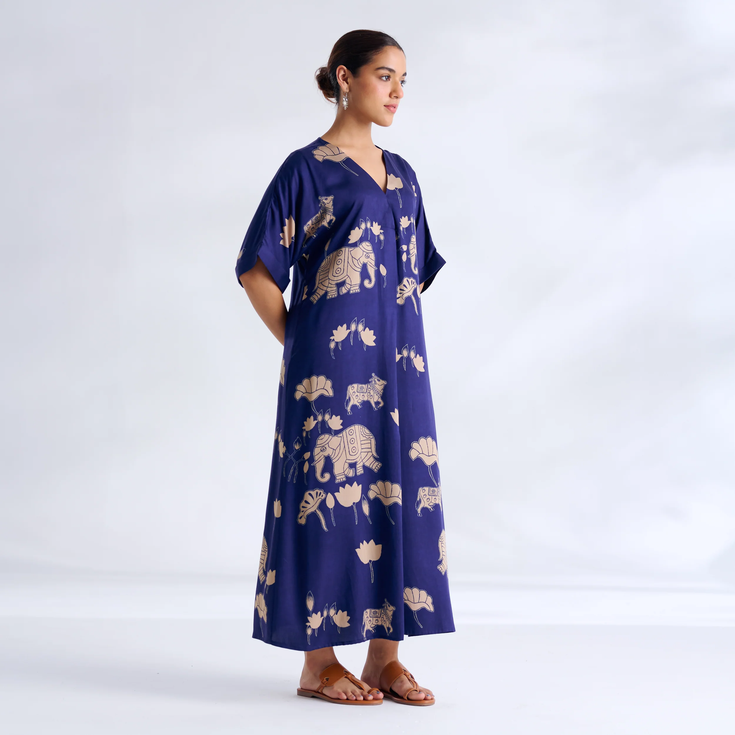 Ele Fun Modal Satin Dress - Royal Blue - Image 7