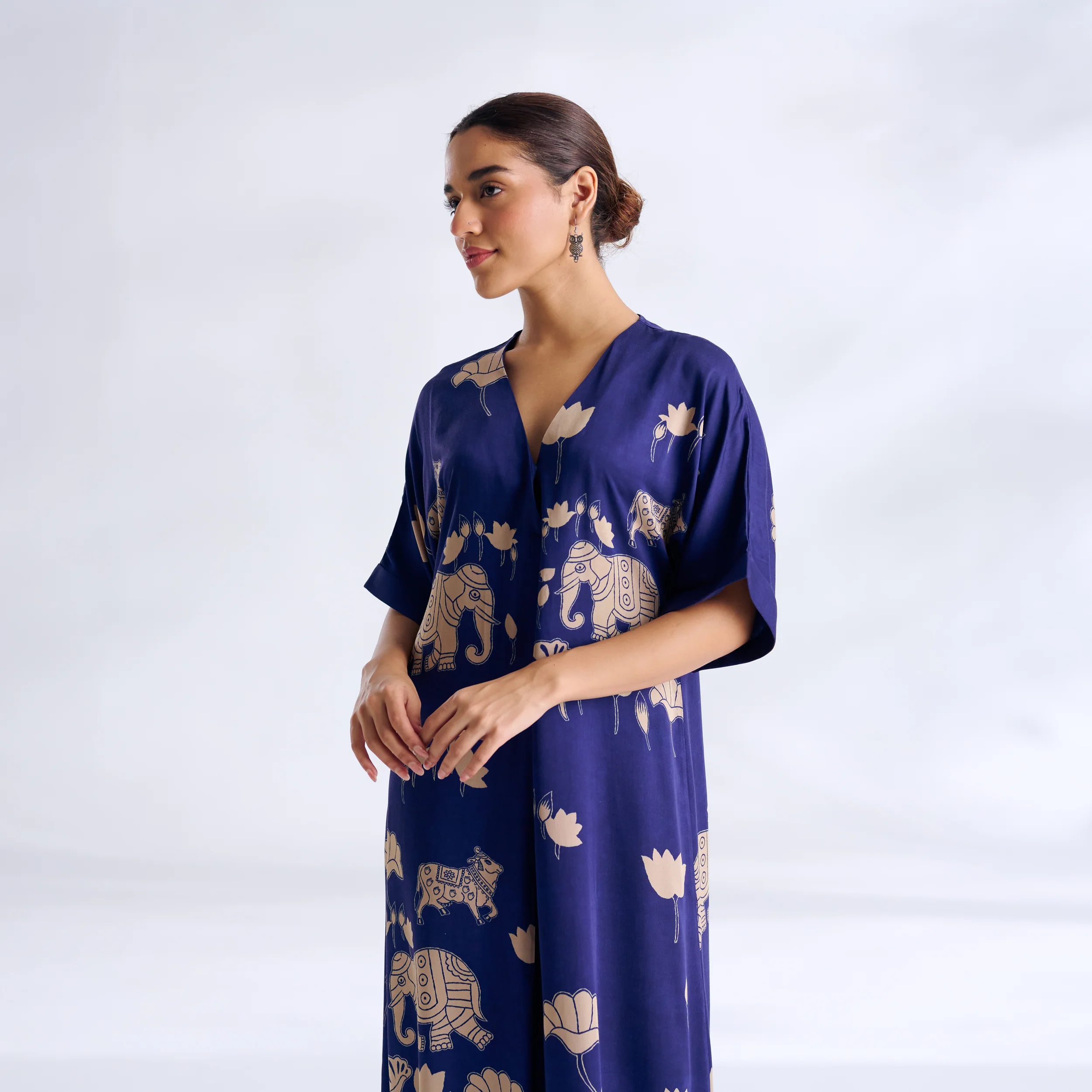Ele Fun Modal Satin Dress - Royal Blue - Image 9