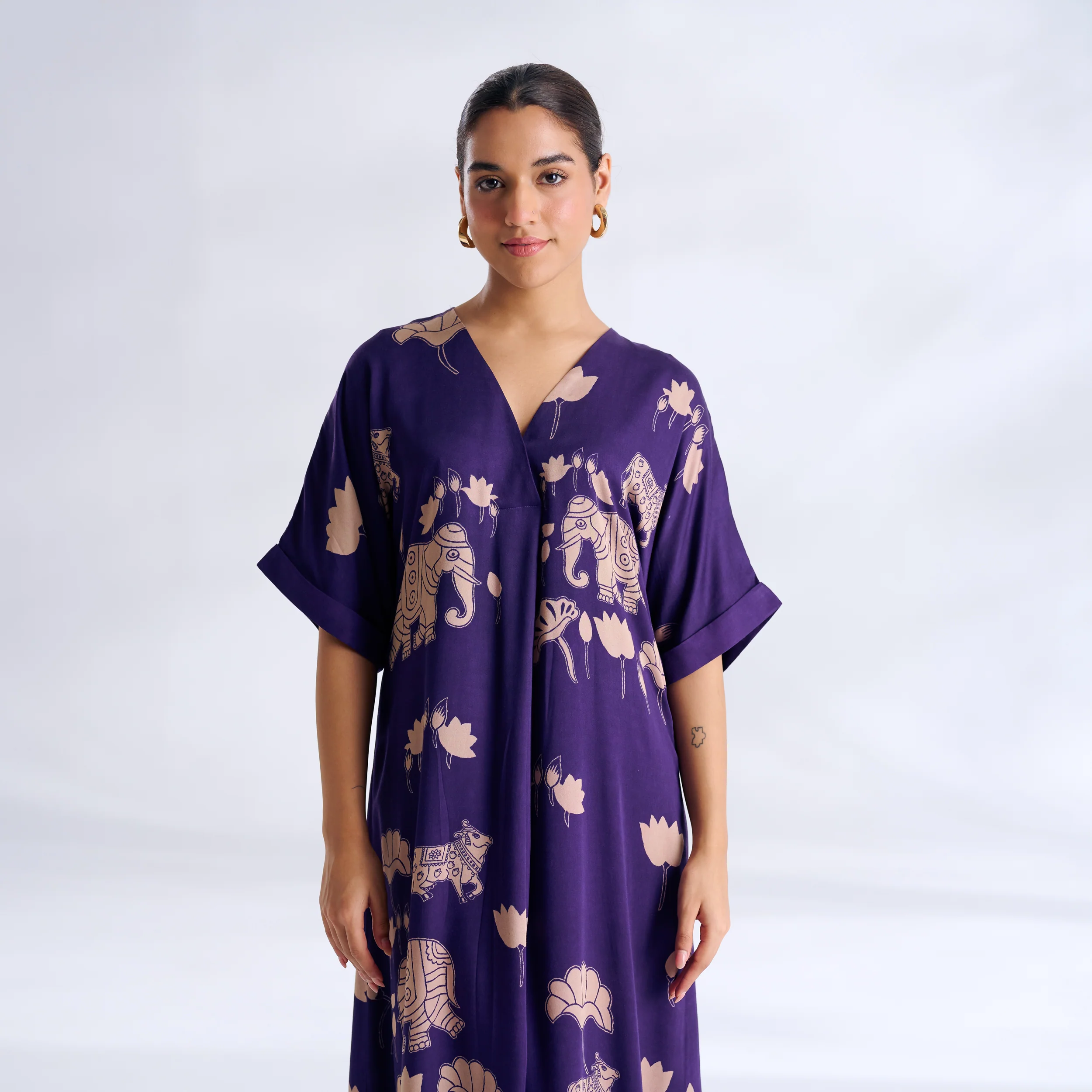 Ele Fun Modal Satin Dress - Violet - Image 2