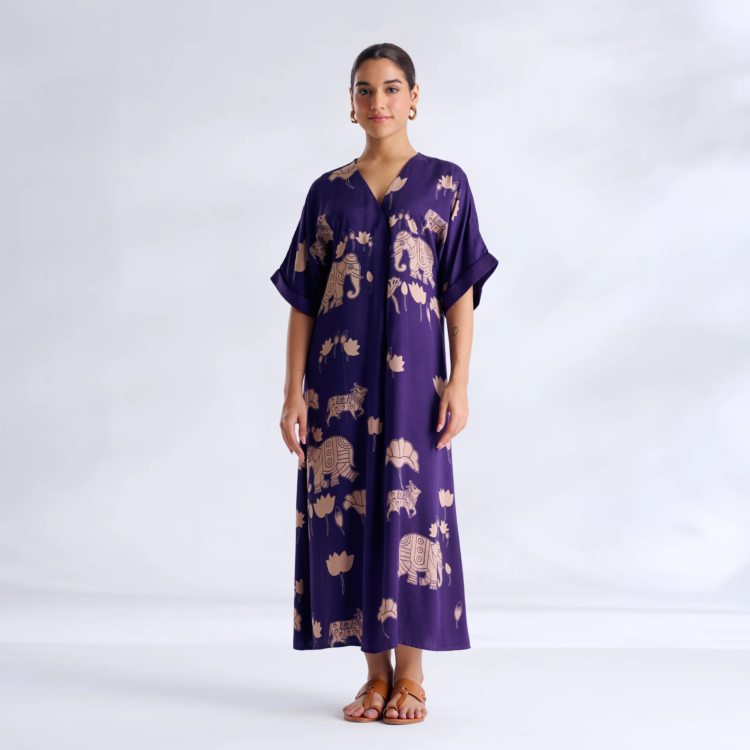 Ele Fun Modal Satin Dress - Violet - Image 3