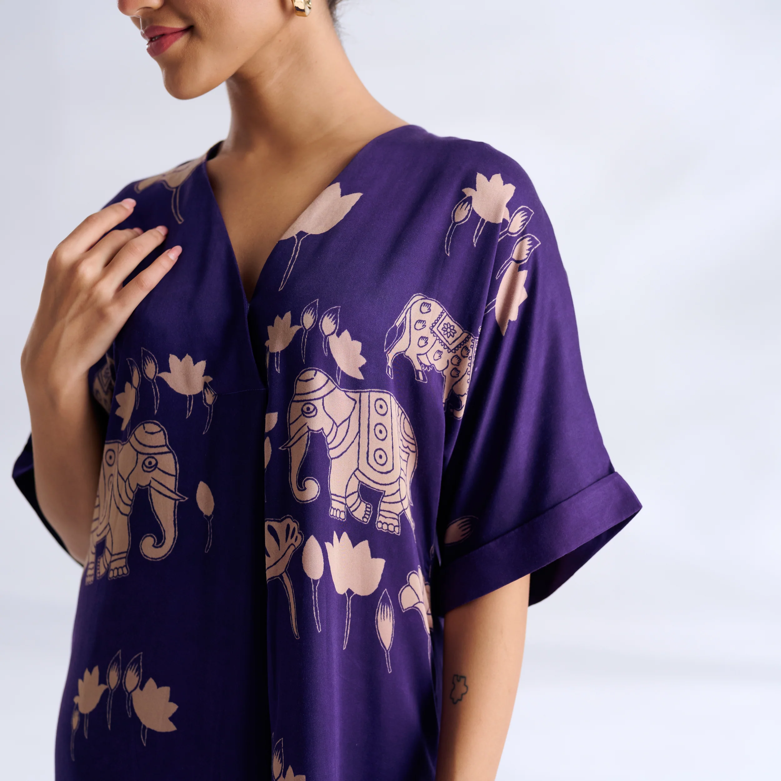 Ele Fun Modal Satin Dress - Violet - Image 4