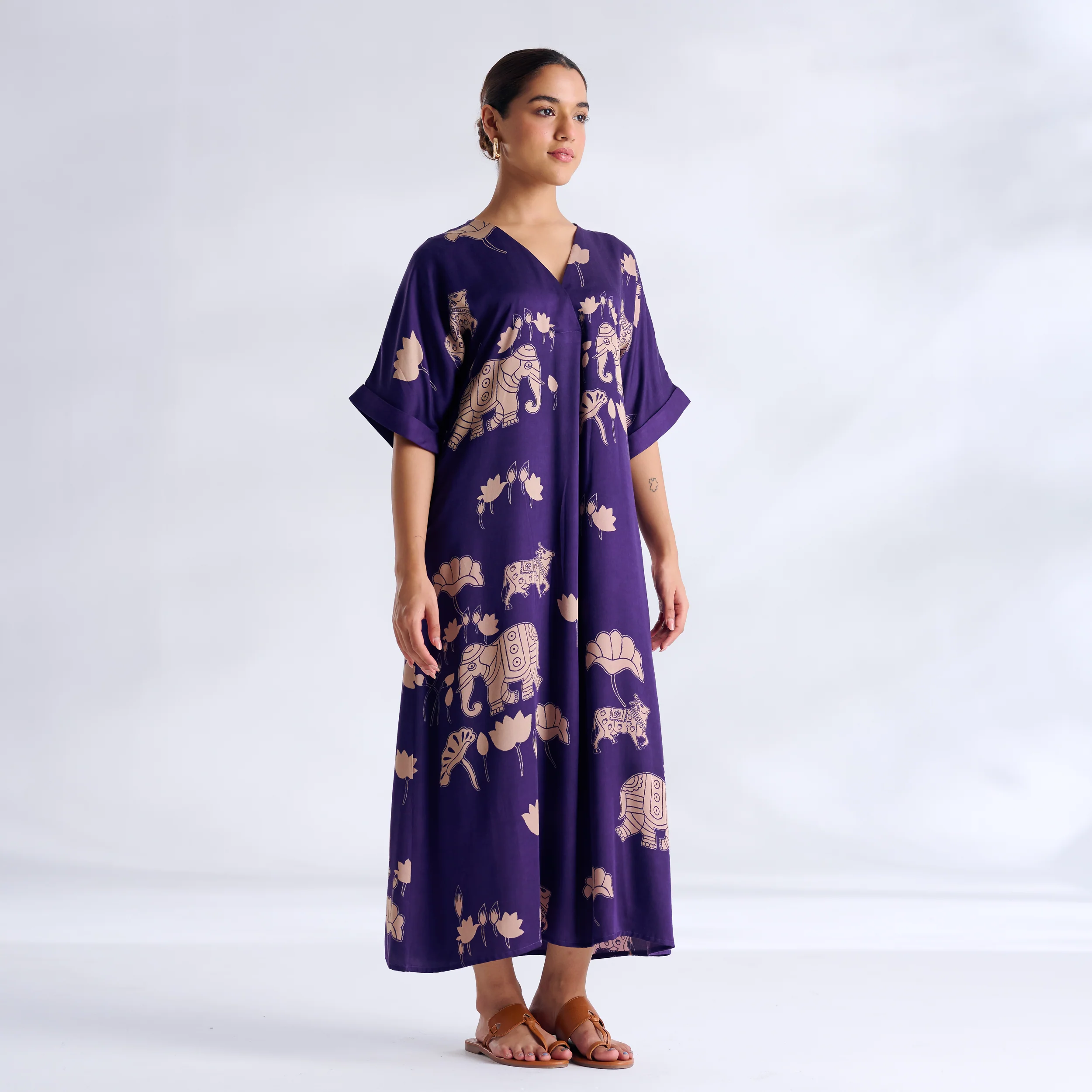 Ele Fun Modal Satin Dress - Violet - Image 5