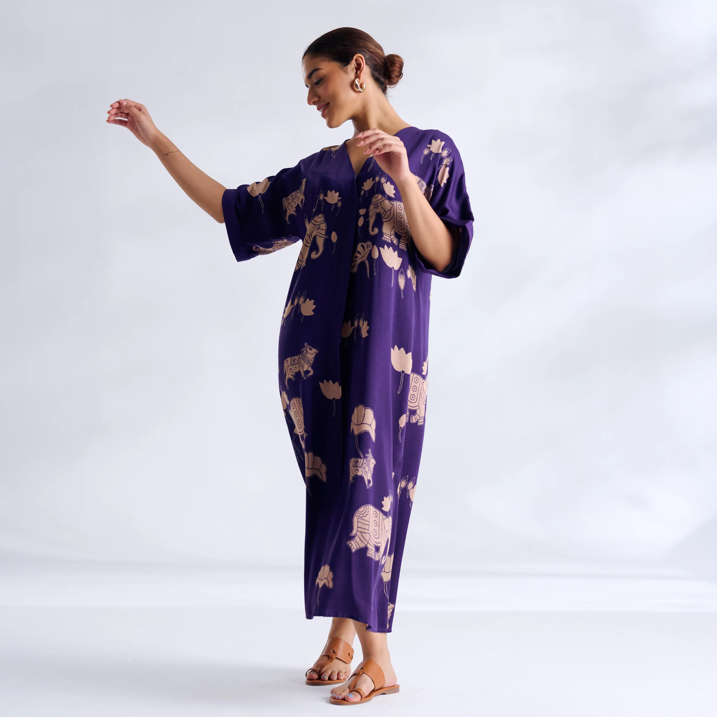 Ele Fun Modal Satin Dress - Violet - Image 8