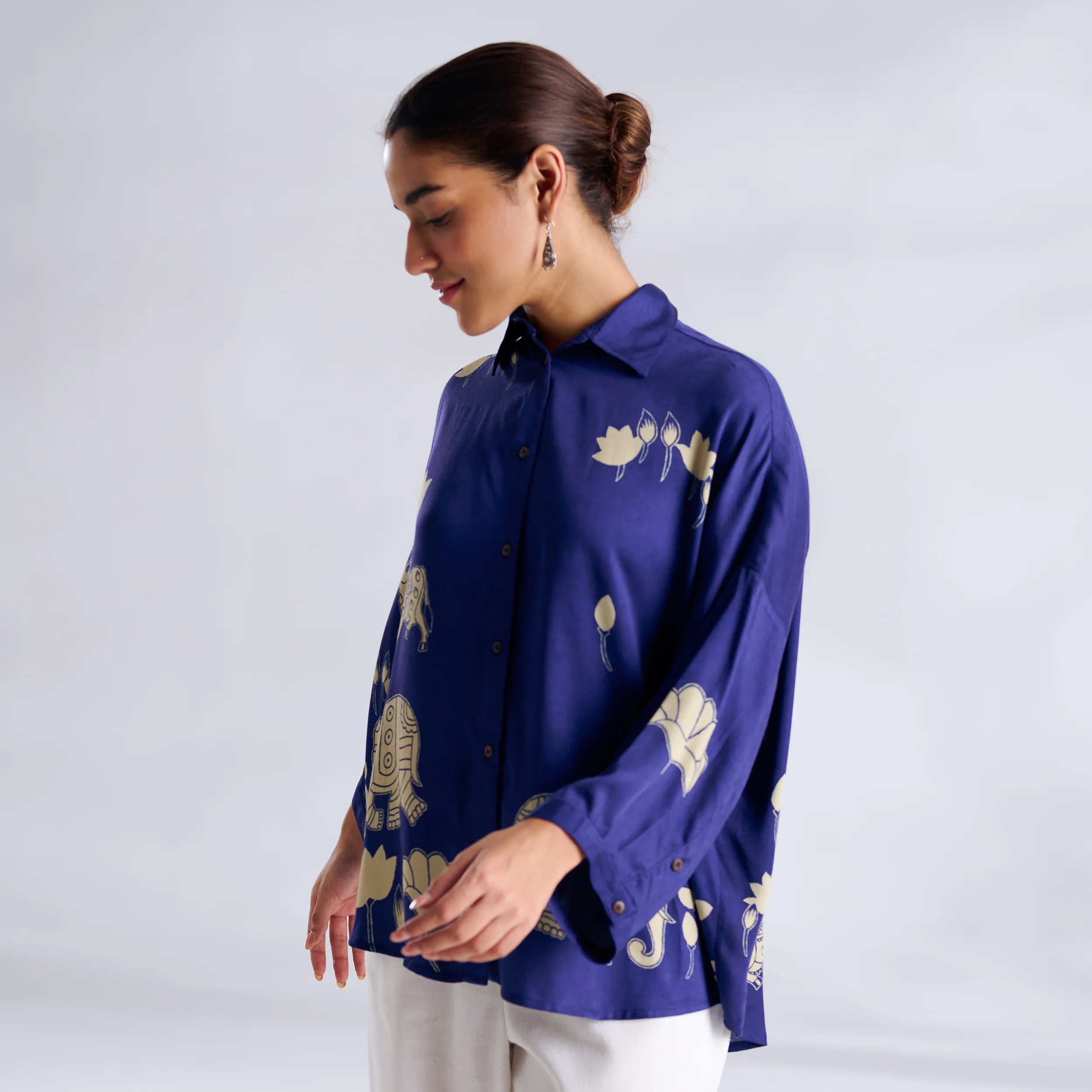 Ele Fun Oversized Modal Satin Shirt - Royal Blue - Image 4
