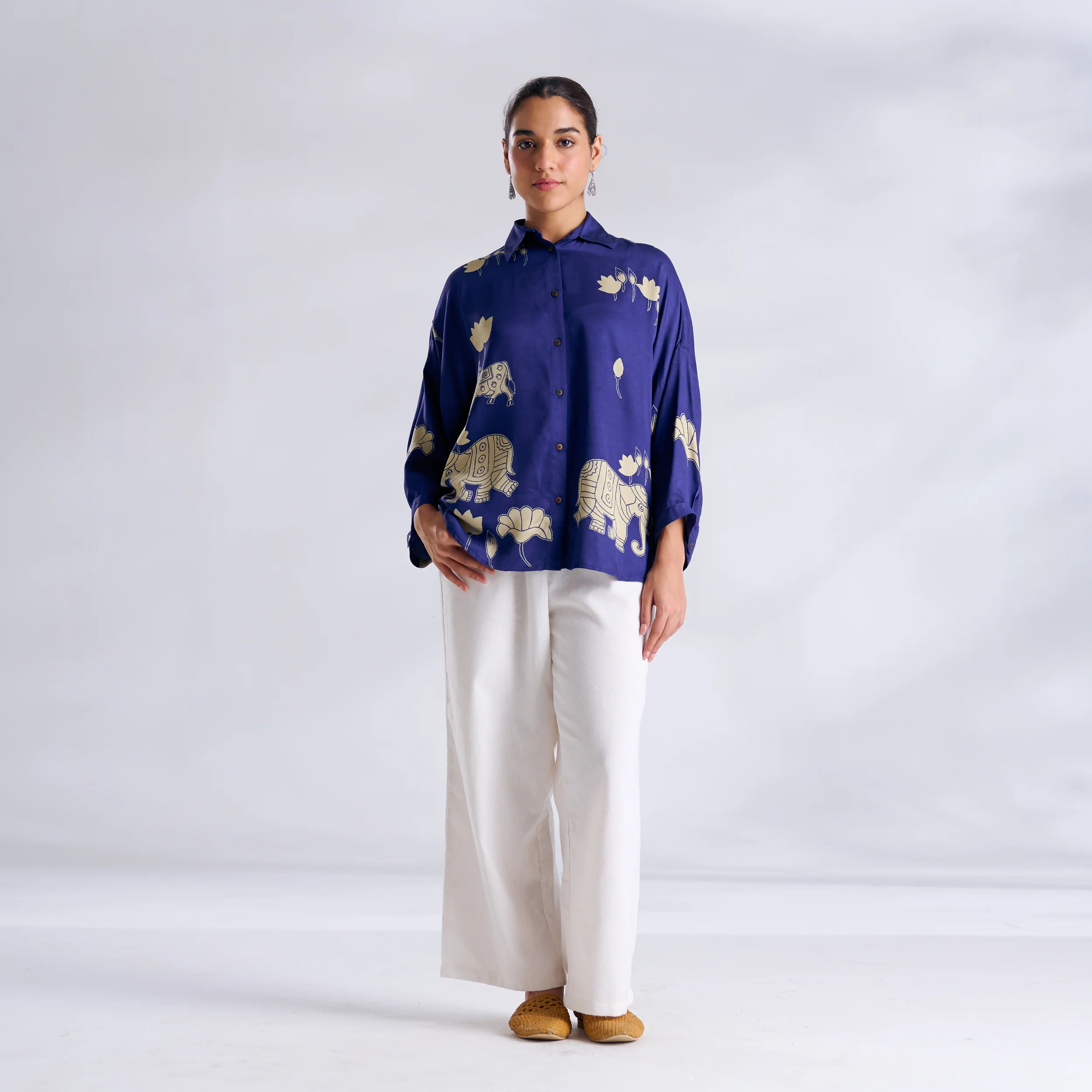 Ele Fun Oversized Modal Satin Shirt - Royal Blue - Image 5