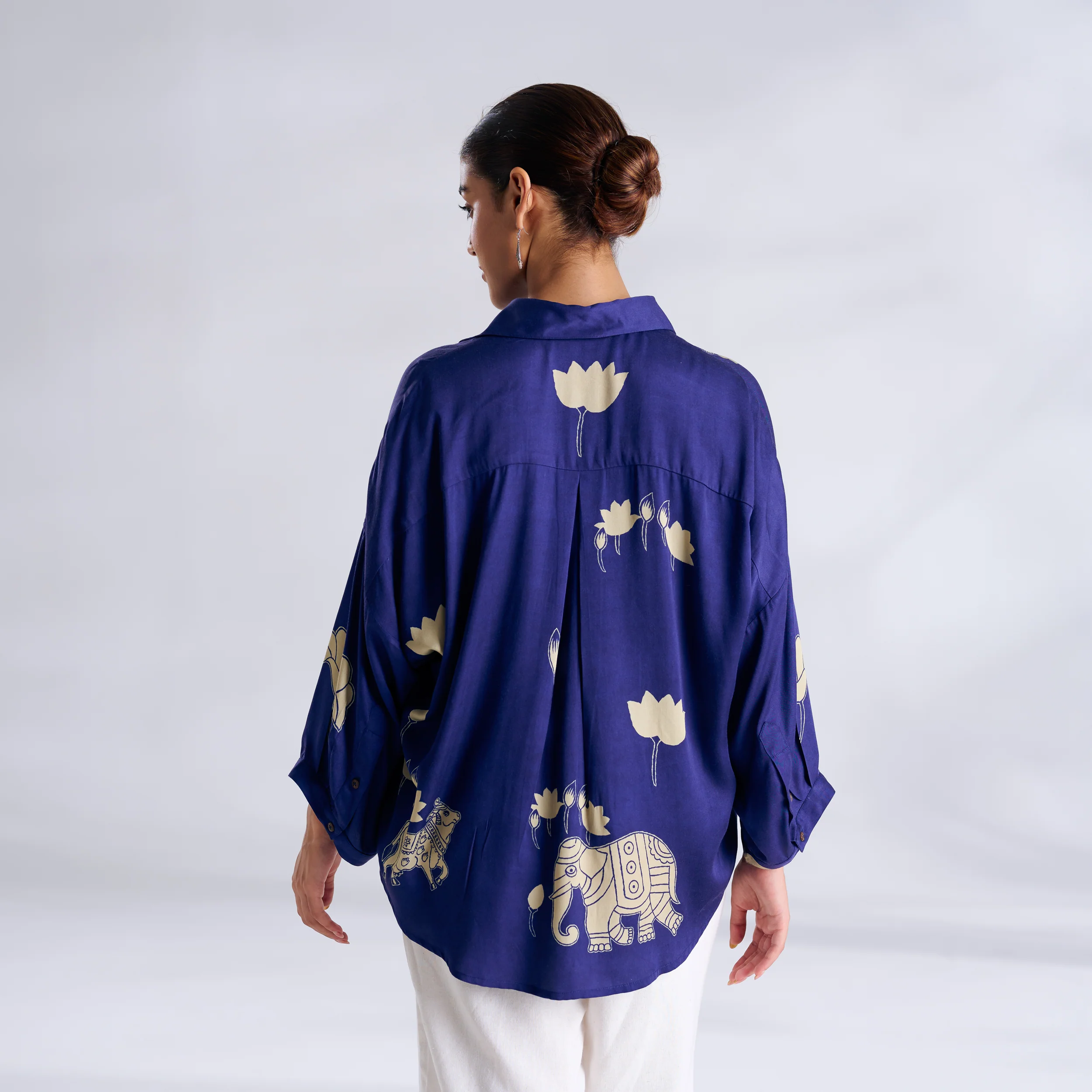 Ele Fun Oversized Modal Satin Shirt - Royal Blue - Image 7