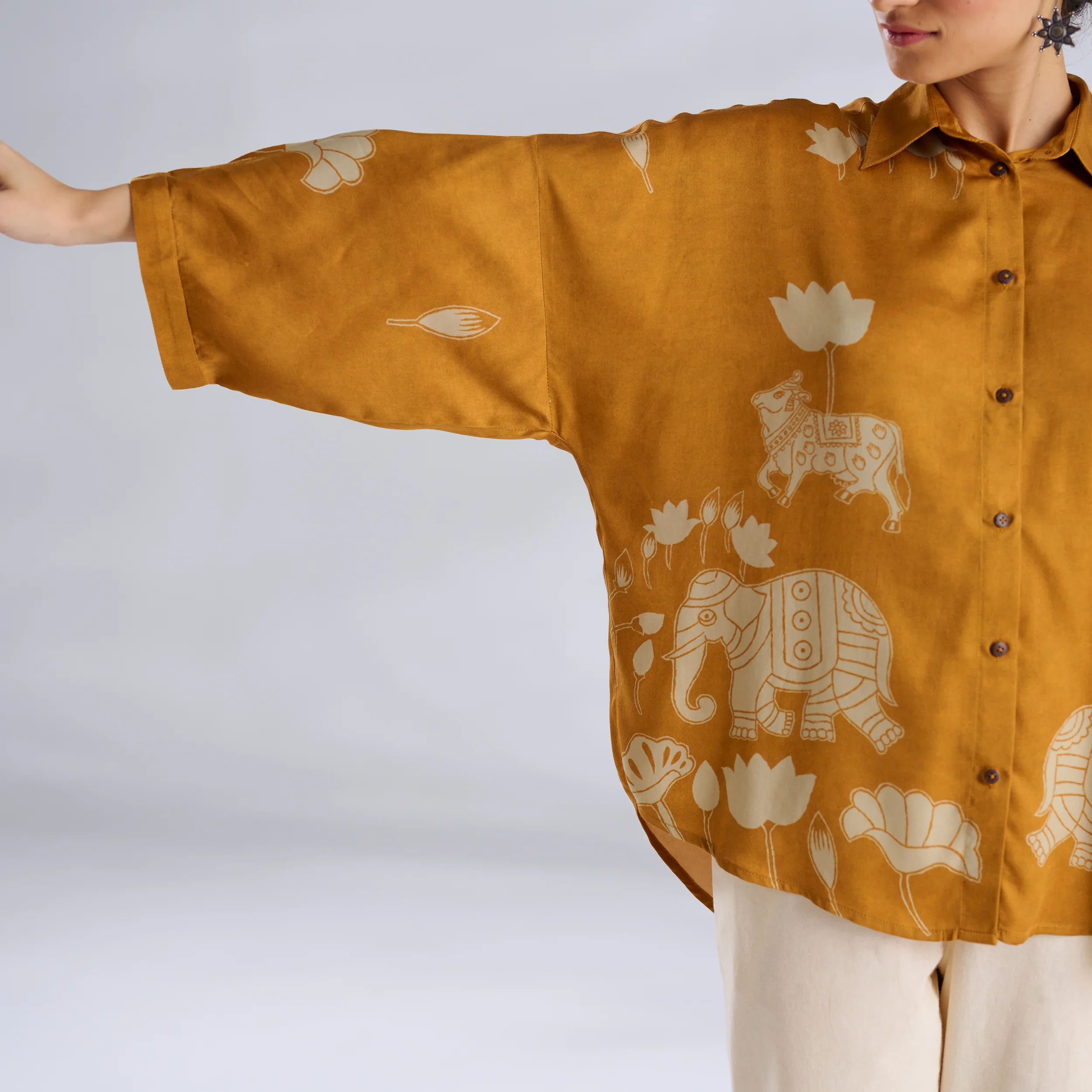 Ele Fun Oversized Modal Satin Shirt - Yellow - Image 2