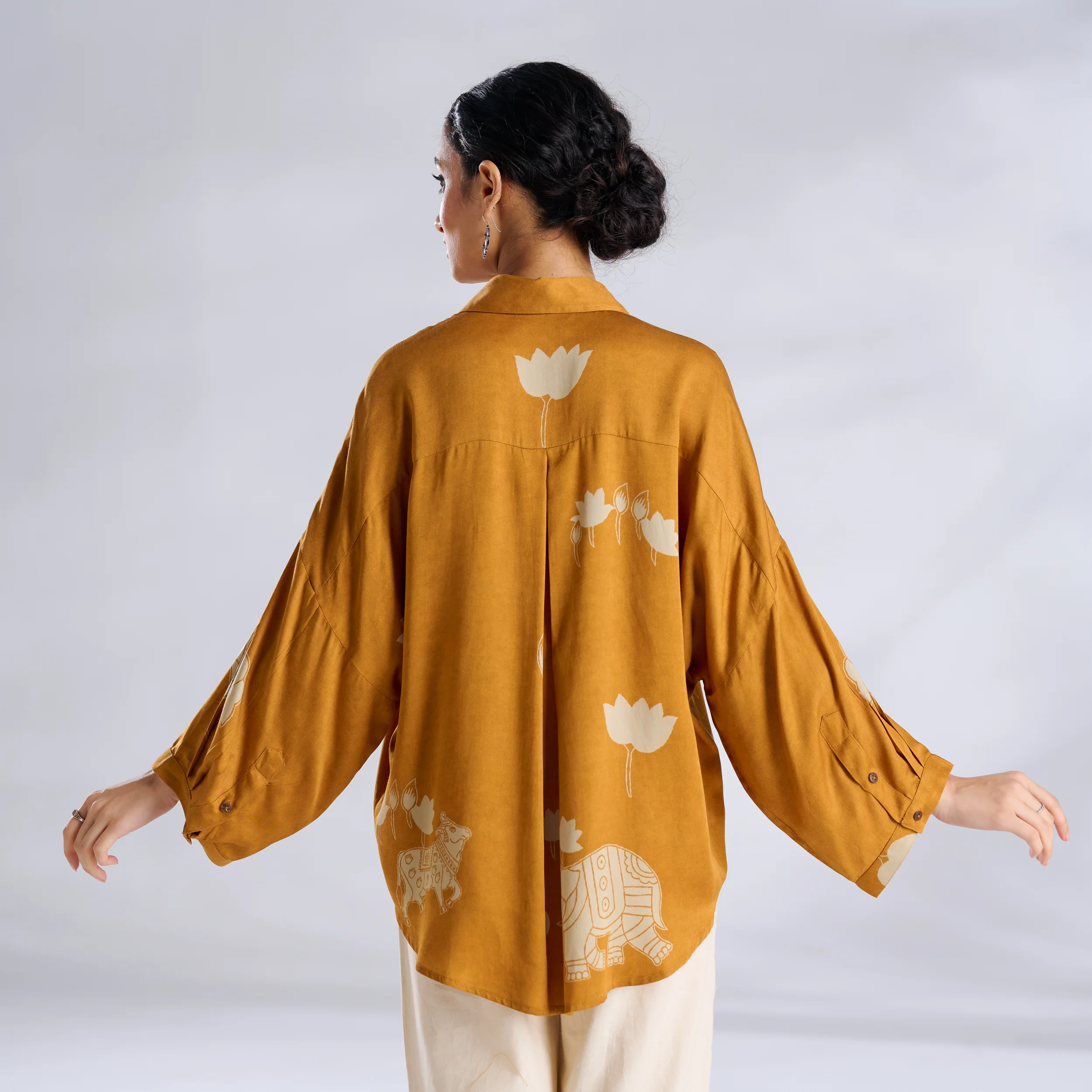 Ele Fun Oversized Modal Satin Shirt - Yellow - Image 5