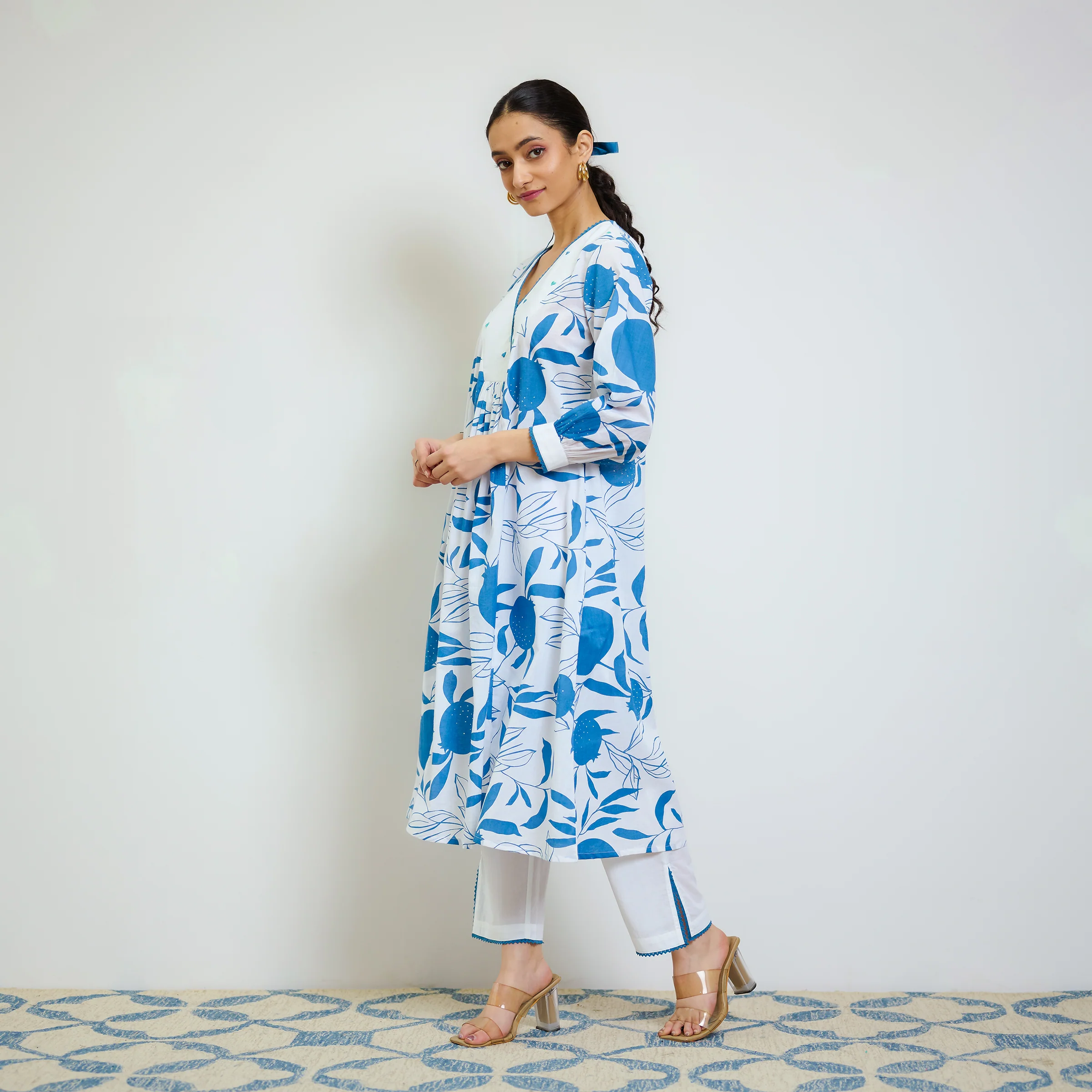 Electric Blue Love is in the Air Cotton Kurta Set with Hand Embroidery Detail - Image 7