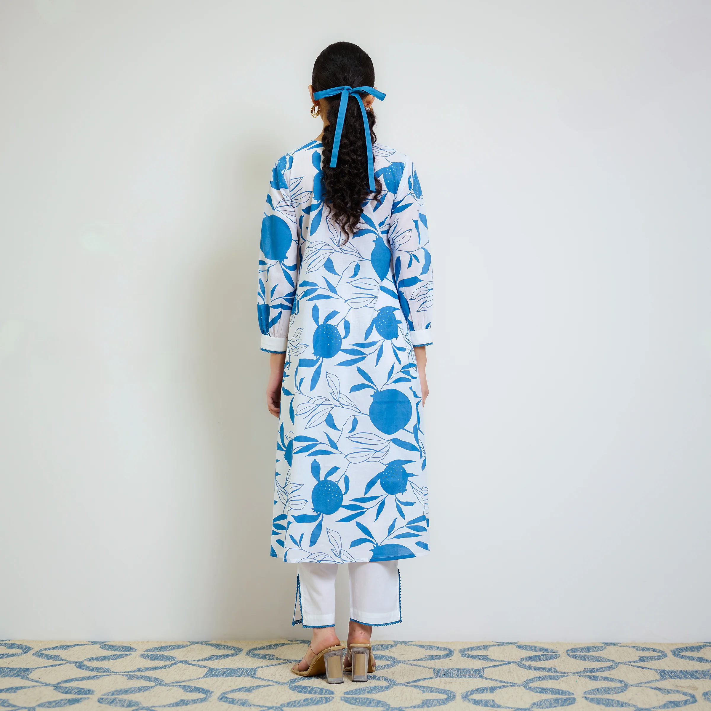 Electric Blue Love is in the Air Cotton Kurta Set with Hand Embroidery Detail - Image 8